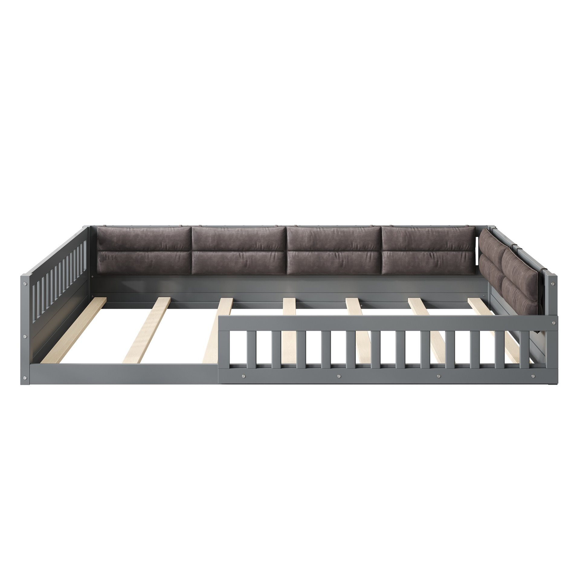 Upholstered Platform Bed With Guardrail And Pillow, Full Size - Gray - Image 10
