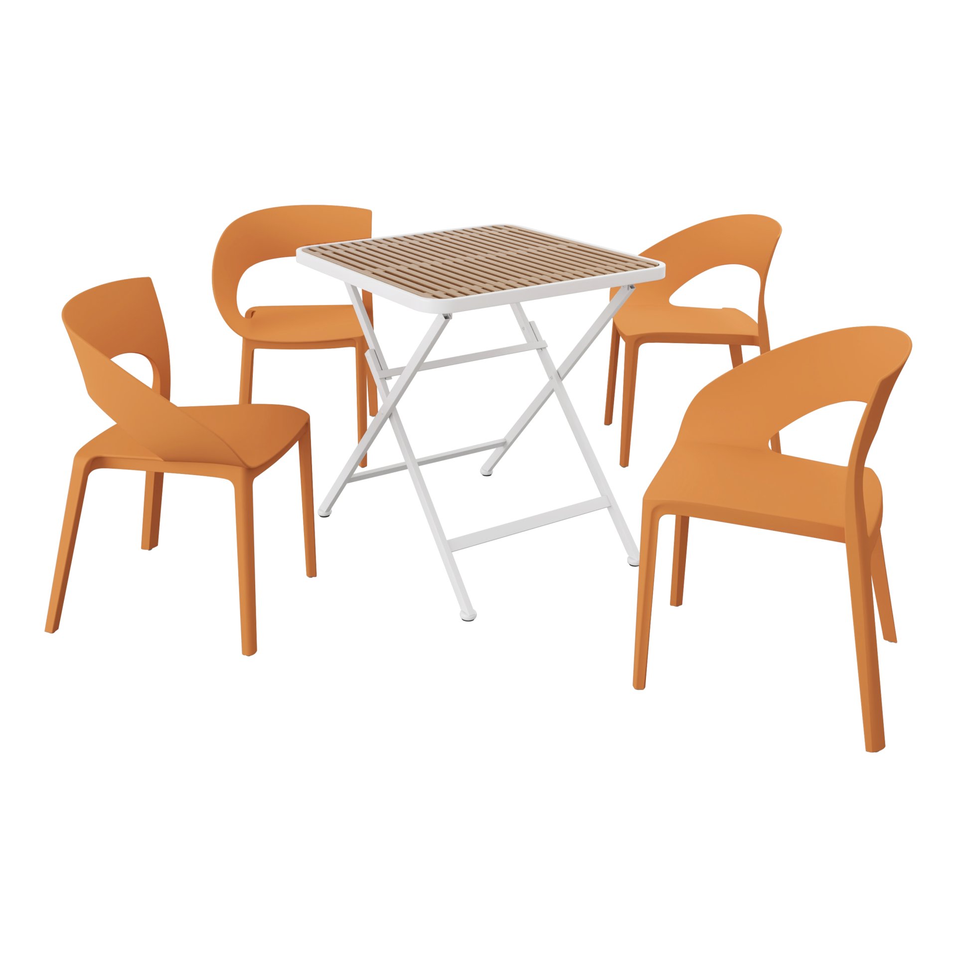 4 Piece Set Of Color Block Designed Single Chairs With Folding Square Table - Khaki / Tropical Orange / White - Image 13