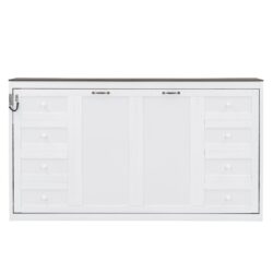 Twin Size Murphy Bed With LED Light, Foldable Wall Bed Cabinet - White