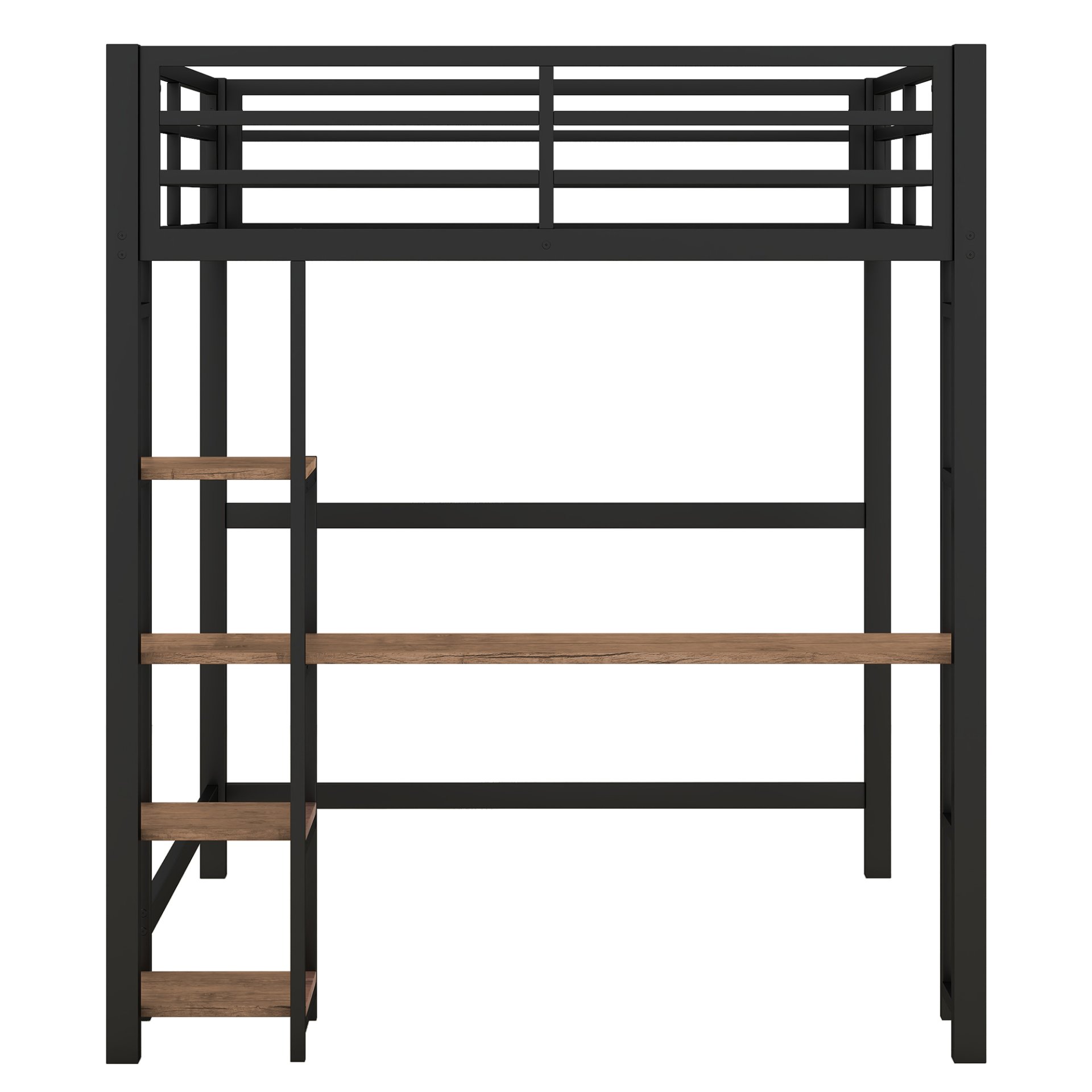 Loft Bed With Built In Desk And Storage Shelves, Full Size - Black - Image 14