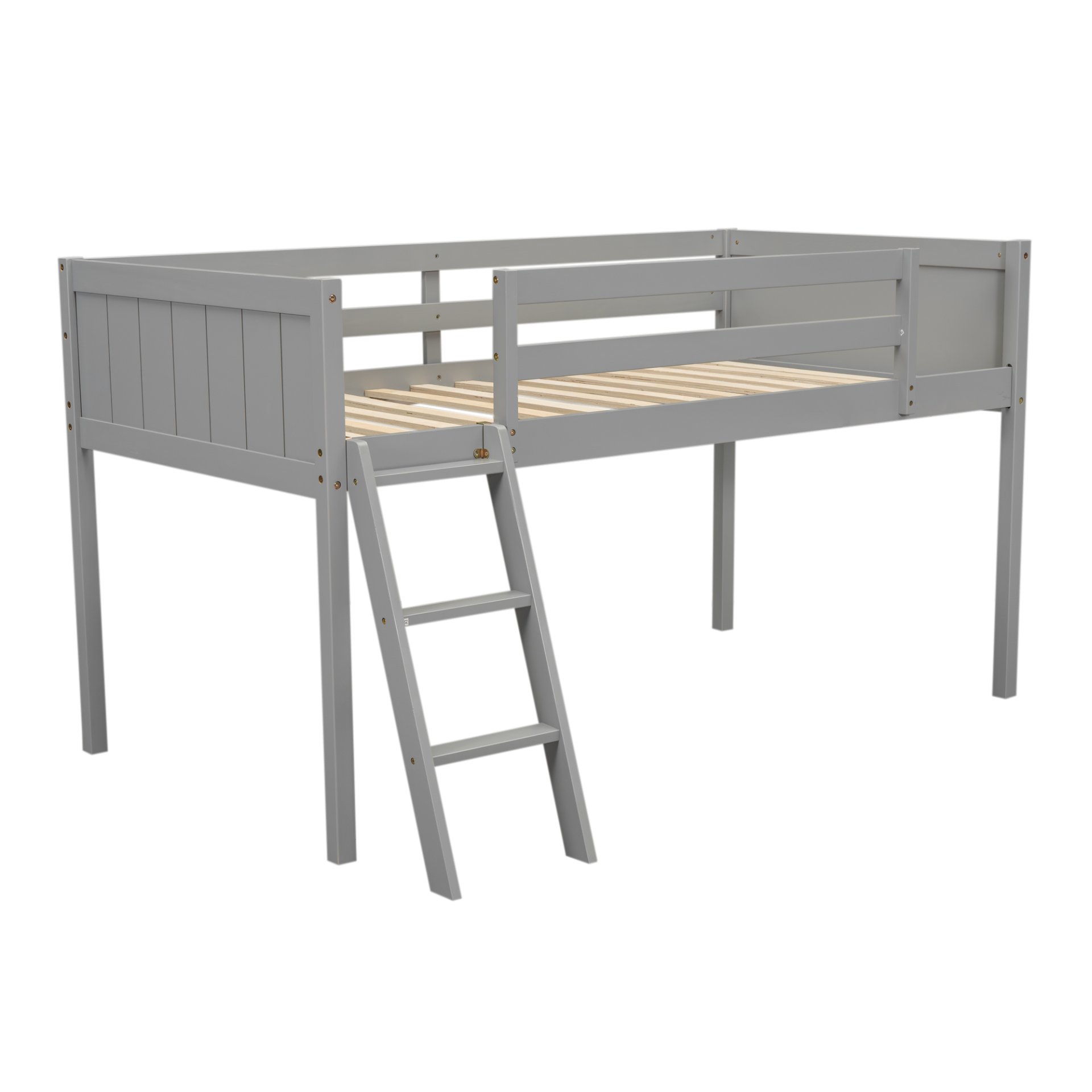Twin Size Low Loft Bed With Adjustable Ladder - Gray - Image 9
