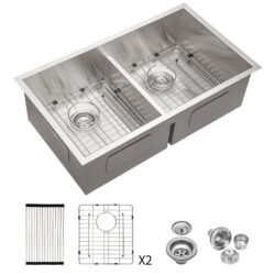 Double Bowl Undermount Kitchen Sink 16 Gauge With 2 10" Deep Basins - White