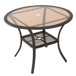Outdoor Table With Woven Rattan Design - Brown