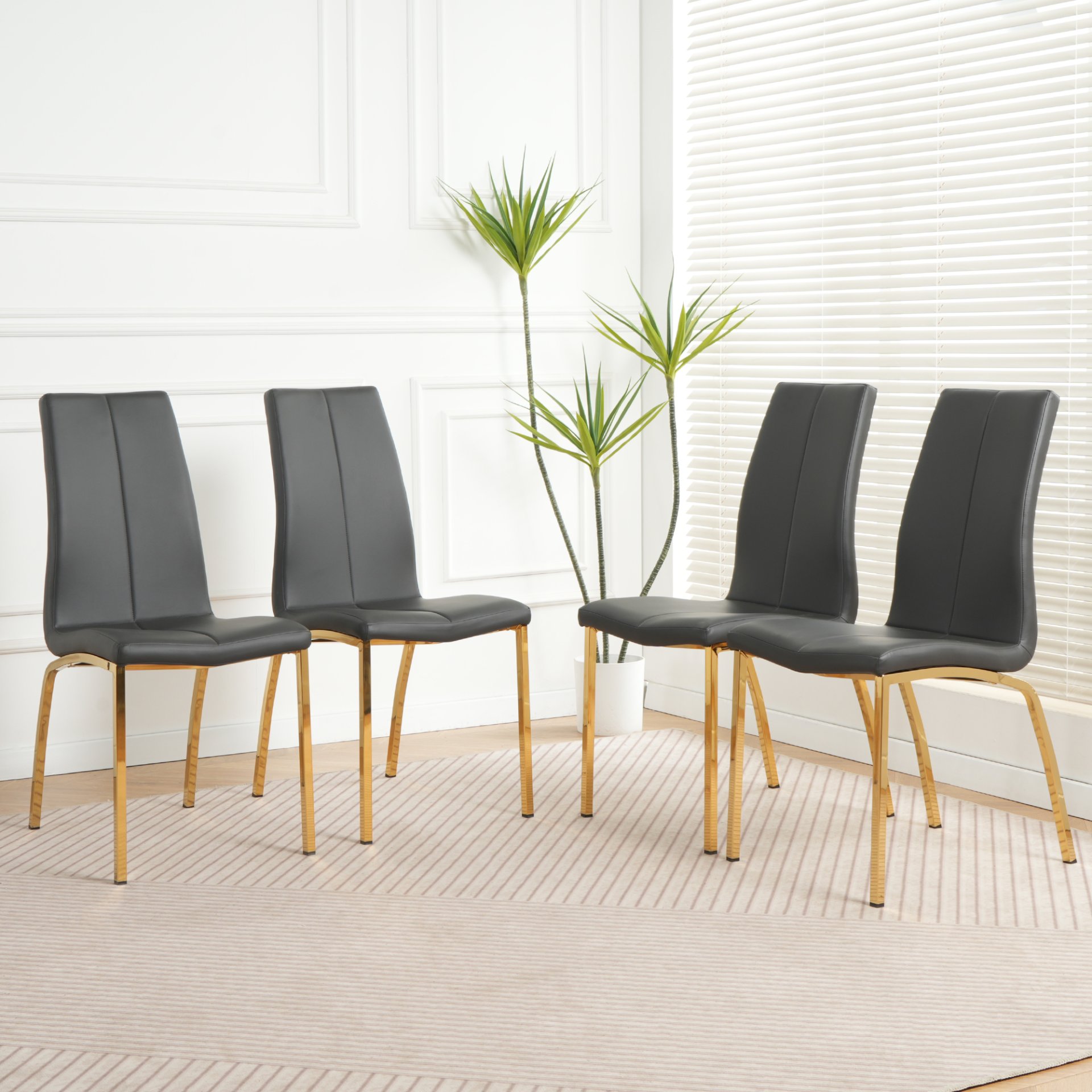 Modern Upholstered Dining Chair (Set of 4) With Gold Plated Metal Legs - Black - Image 2