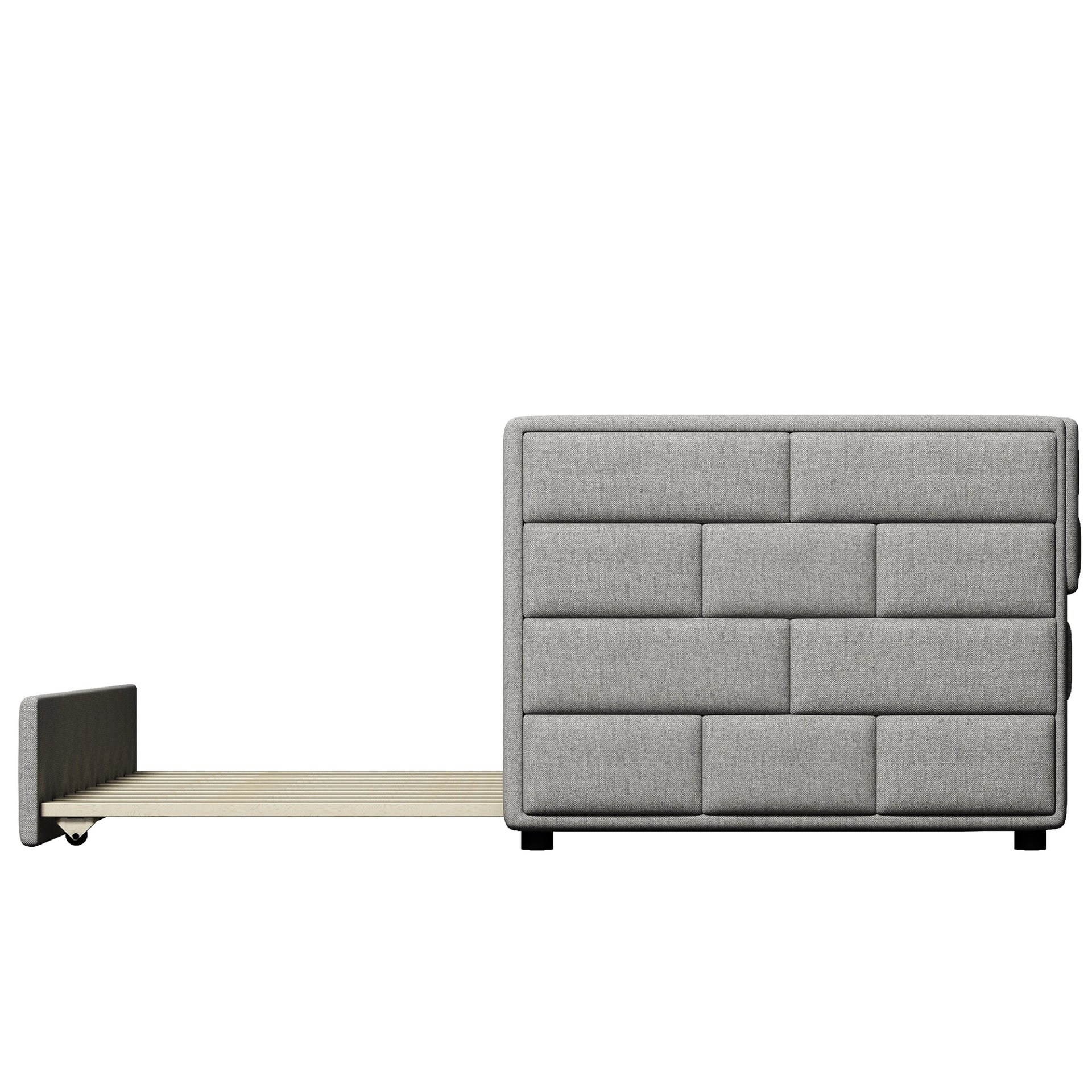 Upholstered Twin Size Daybed With Trundle, Padded Back And Sides - Gray - Image 12