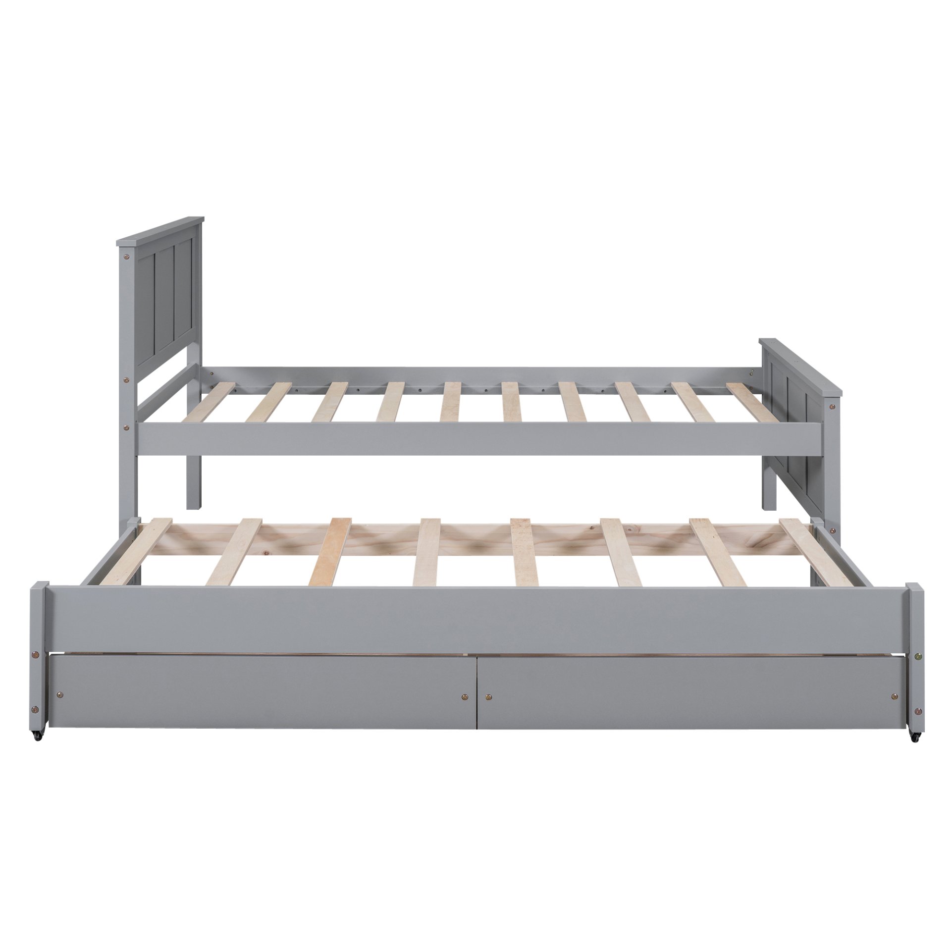 Twin Size Platform Bed With Trundle And Drawers - Gray - Image 7
