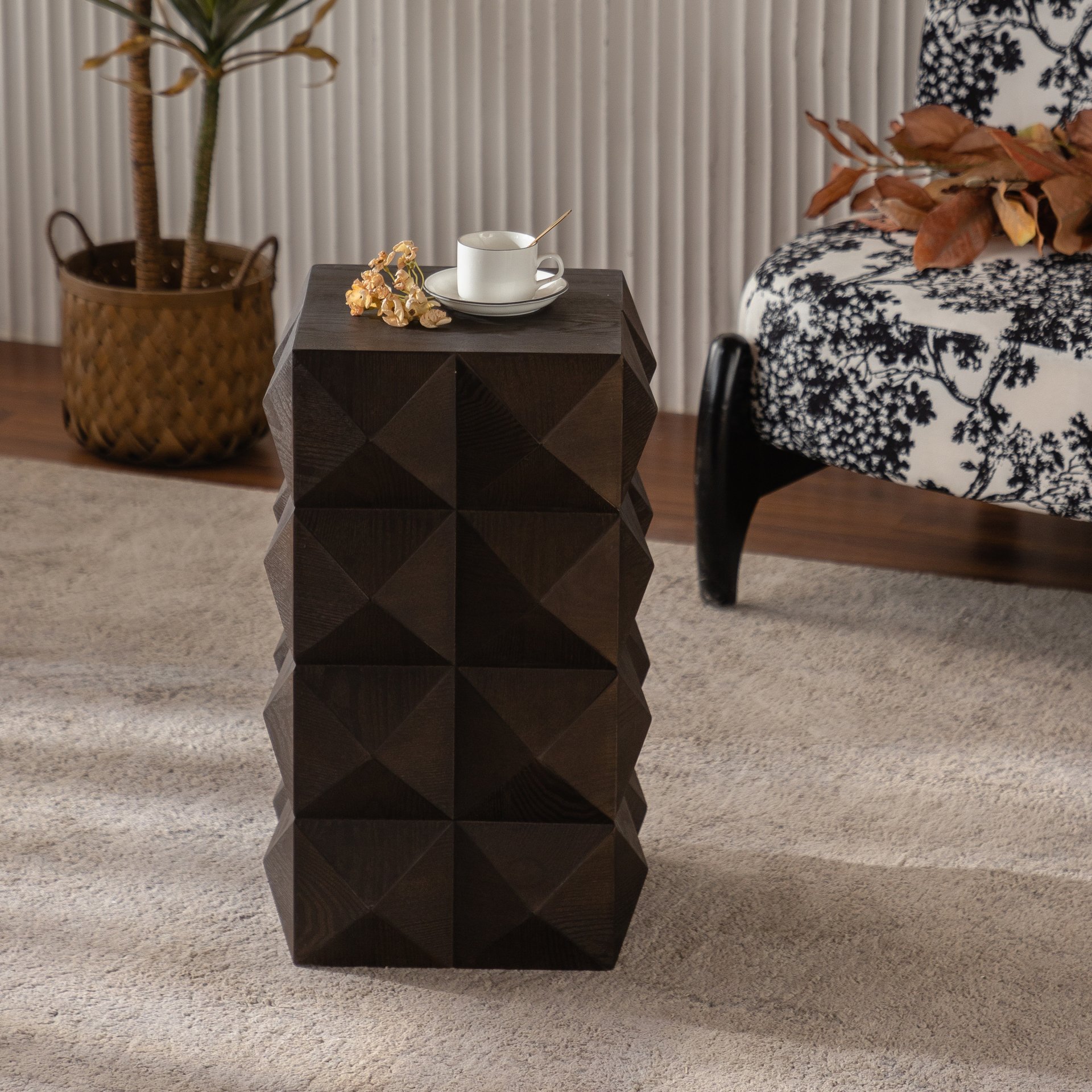 Side Table With 3D Embossed Pattern Design - Brown - Image 12