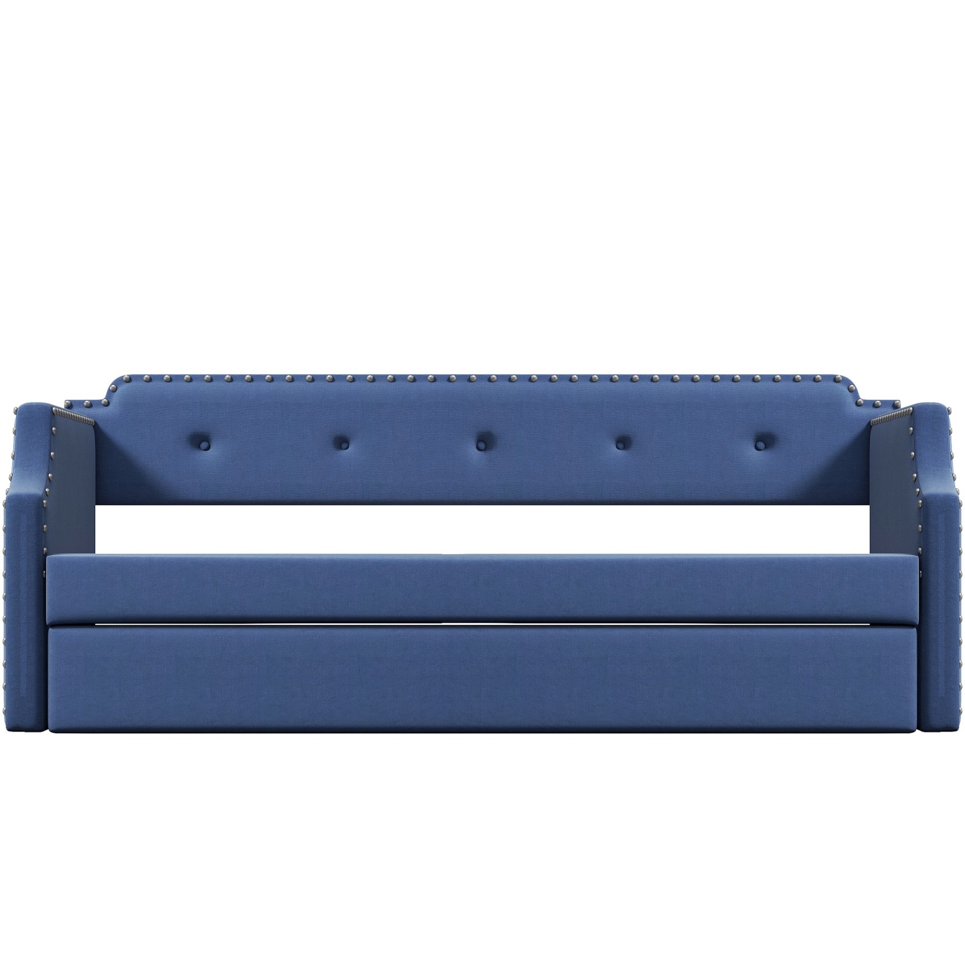 Upholstered Daybed With Trundle, Twin, Slat Support - Blue - Image 12