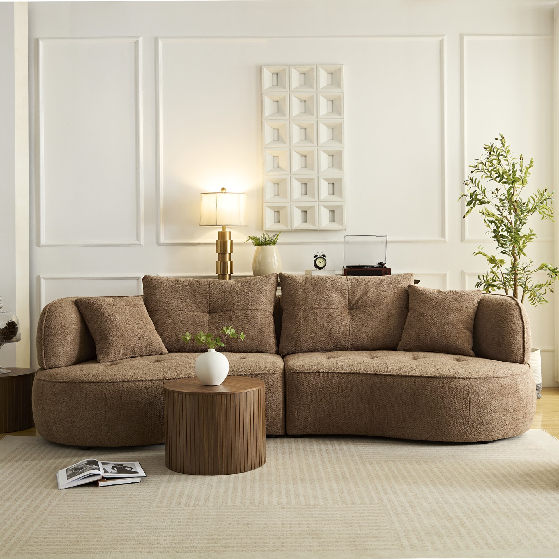 Modular Sofa, Durable Fabric, Solid Wood Frame, High Density Sponge Padding, Seating For 4 - Camel - Image 2