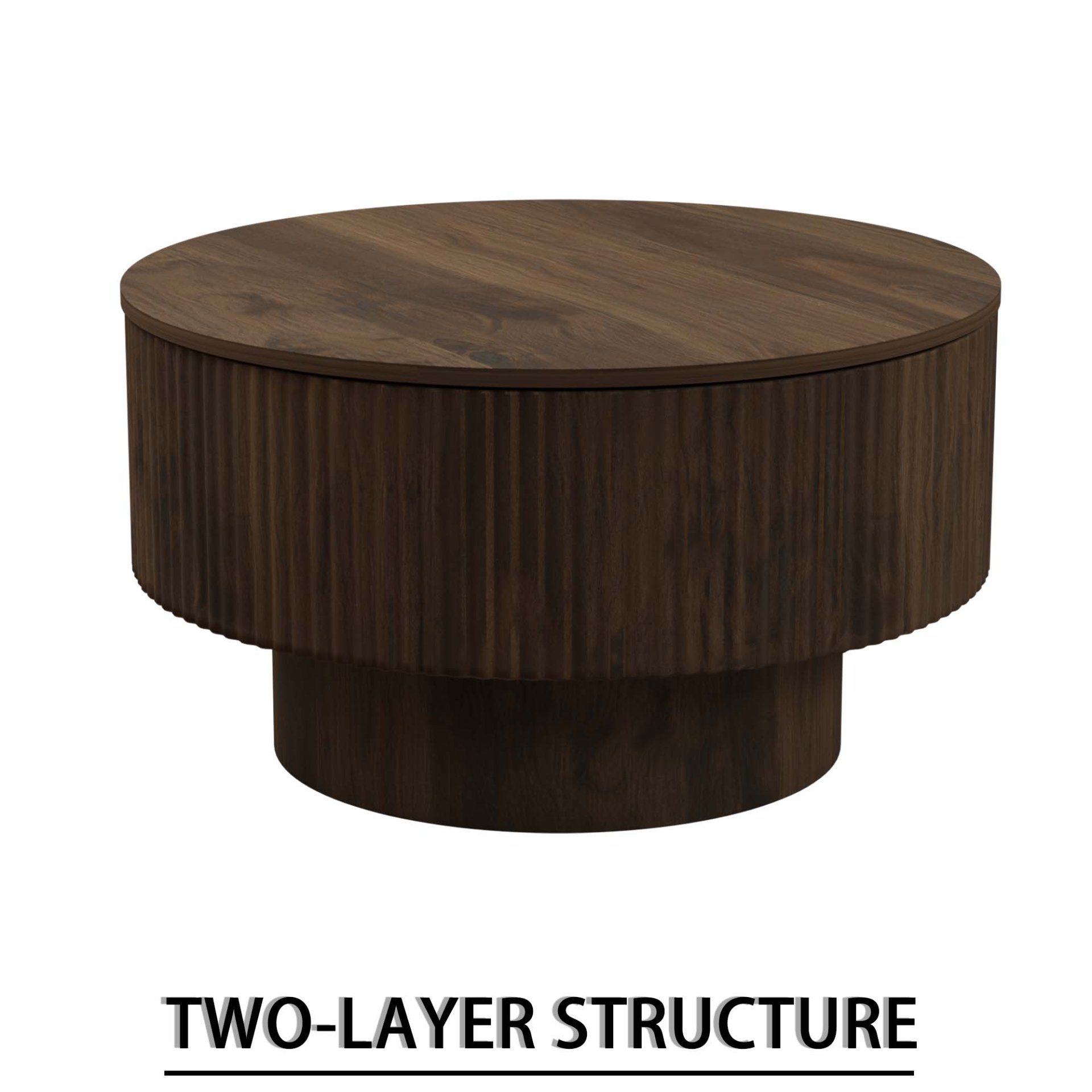 Circular Coffee Table With Stripe Design And Hidden Storage - Walnut - Image 12