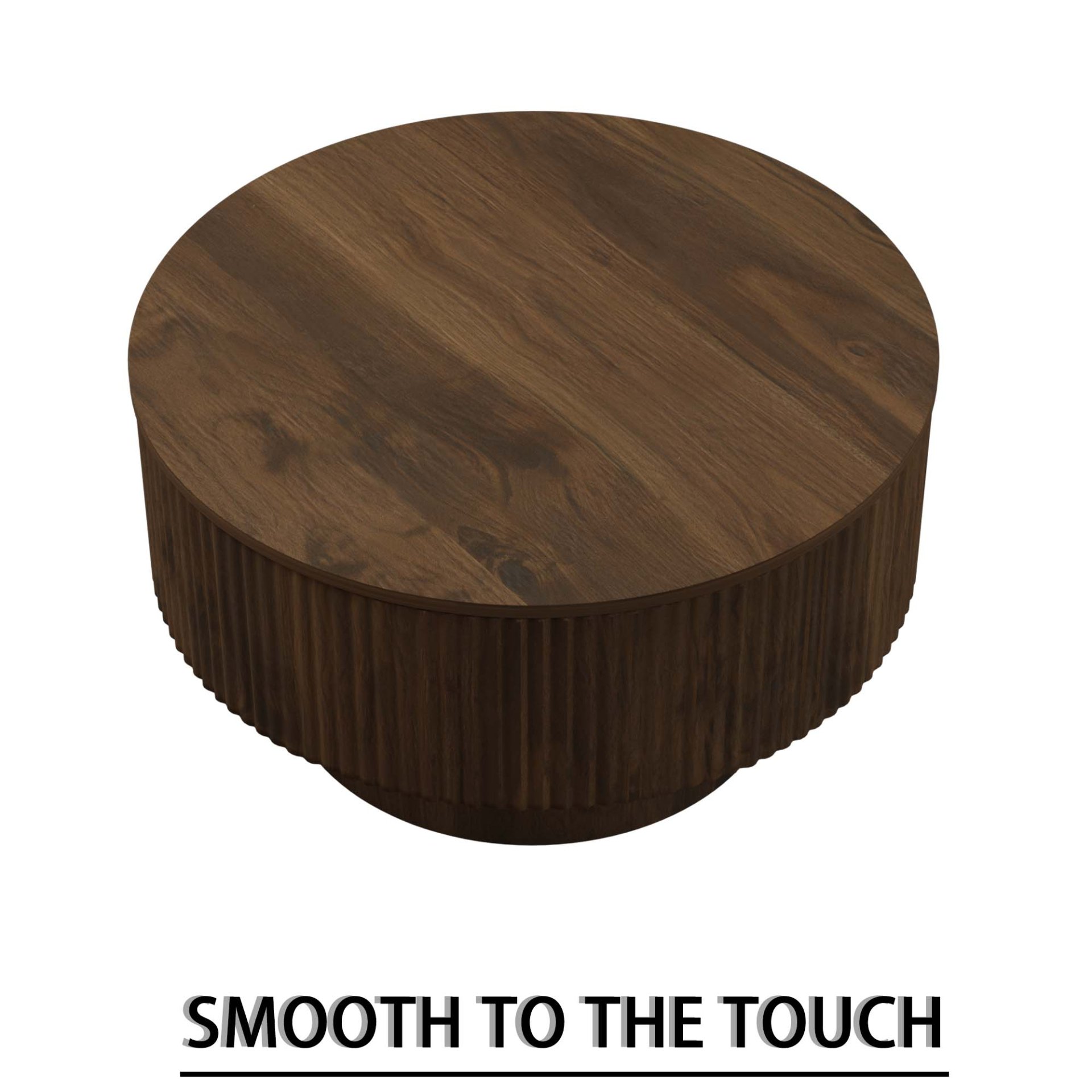 Circular Coffee Table With Stripe Design And Hidden Storage - Walnut - Image 11