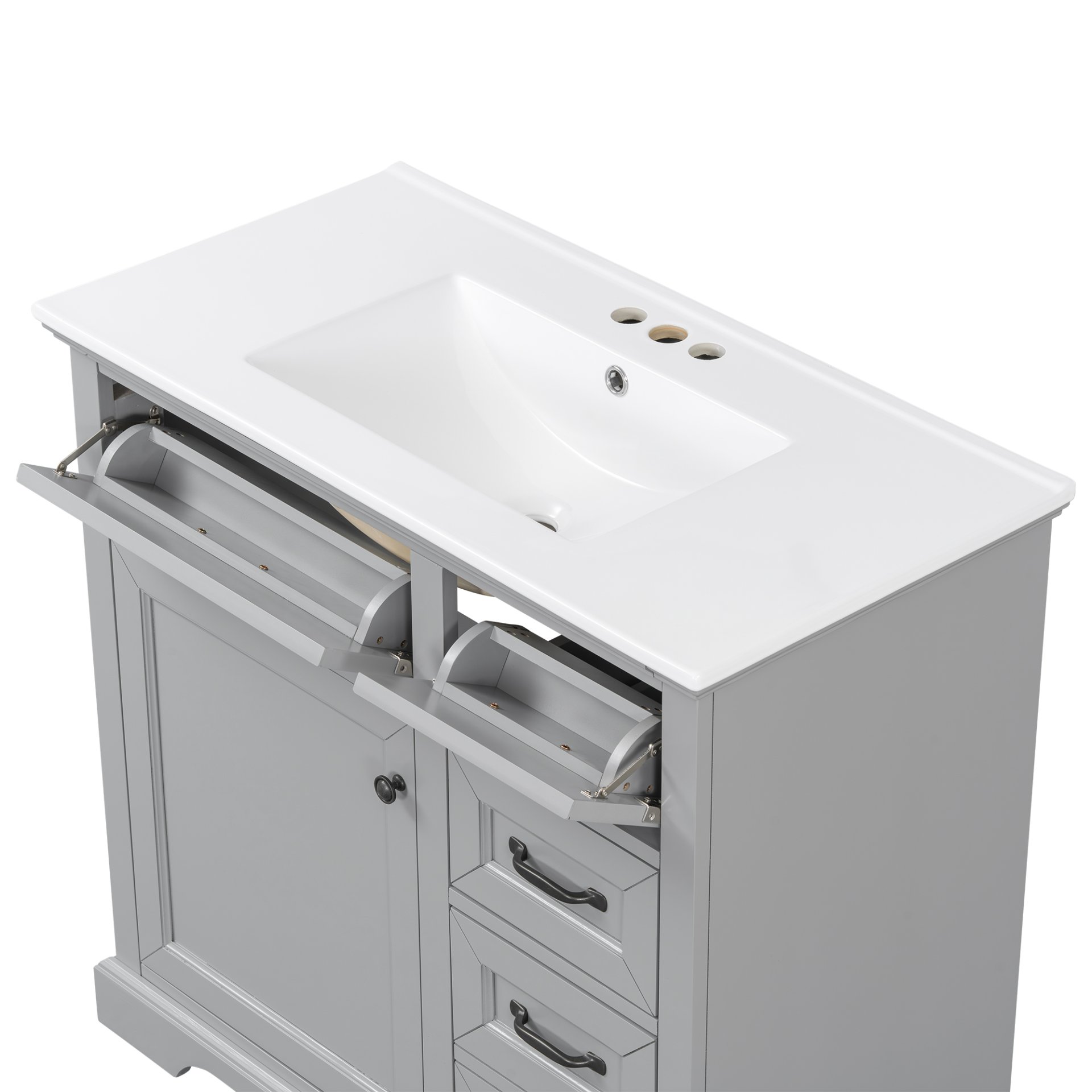 36" Bathroom Vanity With Sink, 2 Tip Out Drawers, Soft Close Hinges - Light Gray - Image 15