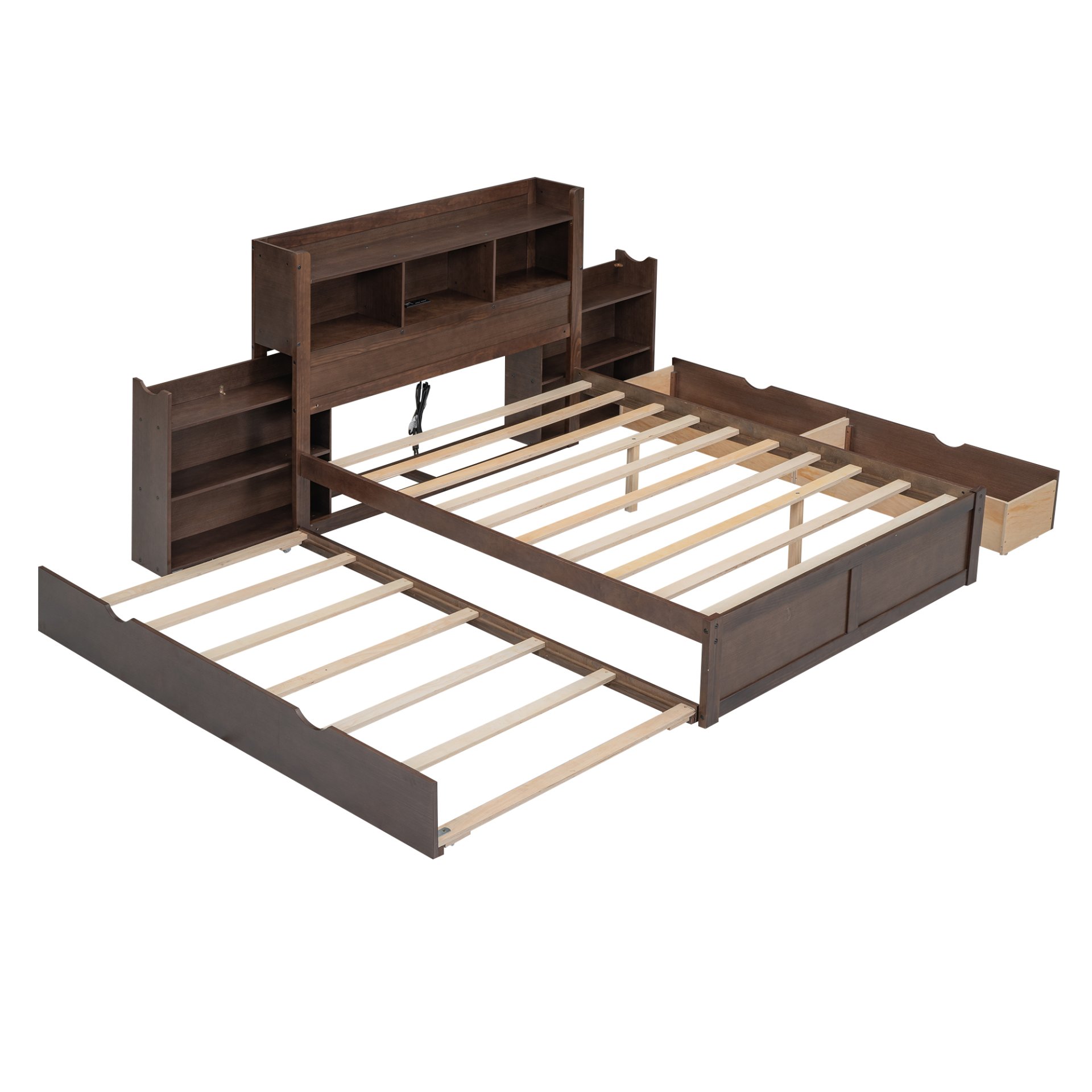 Full Size Storage Platform Bed With Pull Out Shelves, Twin Trundle, And 2 Drawers - Espresso - Image 9