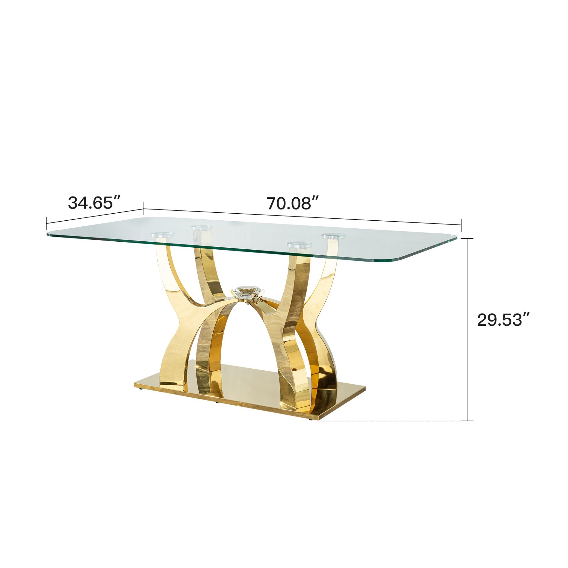 Tempered Clear Glass Rectangular Dining Table With Stainless Steel Base - Gold - Image 3