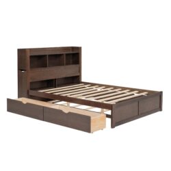 Full Size Storage Platform Bed With Pull Out Shelves, Twin Trundle, And 2 Drawers - Espresso