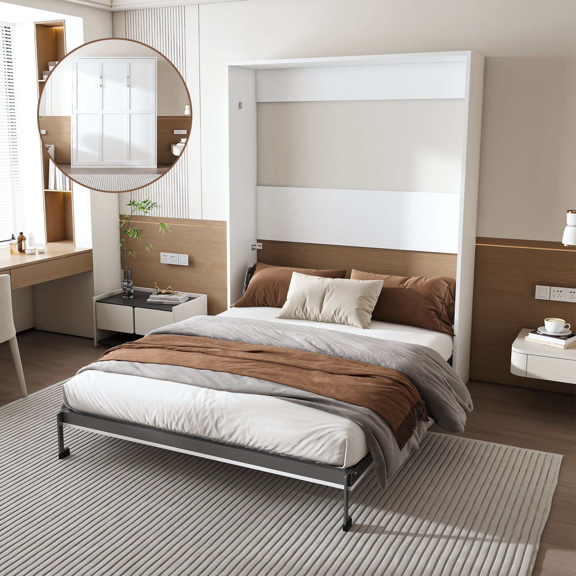 Queen Murphy Bed, Space Saving Design - White - Image 2