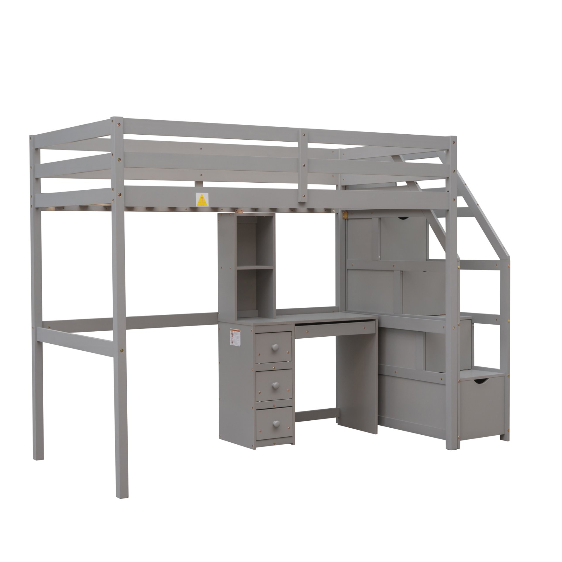 Twin Size Loft Bed With Stand Alone Bunk, Storage Staircase, Desk, Shelves, And Drawers - Gray - Image 9