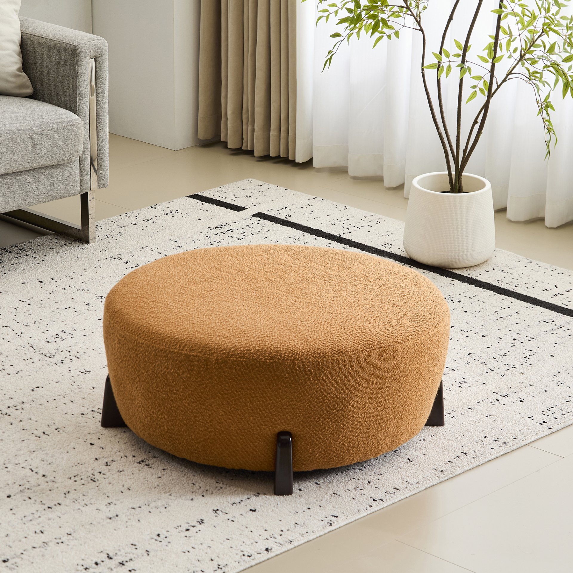 Modish - Round Ottoman - Natural Wood / Pumpkin Orange - Image 8