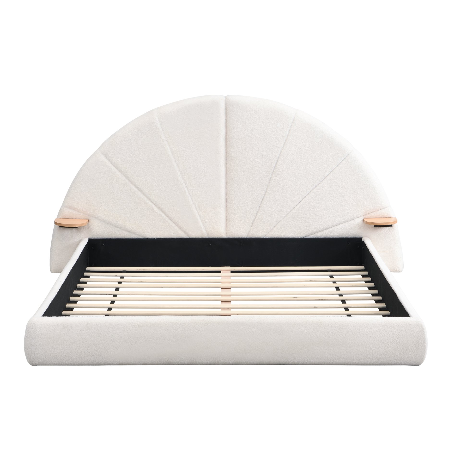 Queen Arched Bed With Small Table, Floor Standing Design - Beige - Image 10