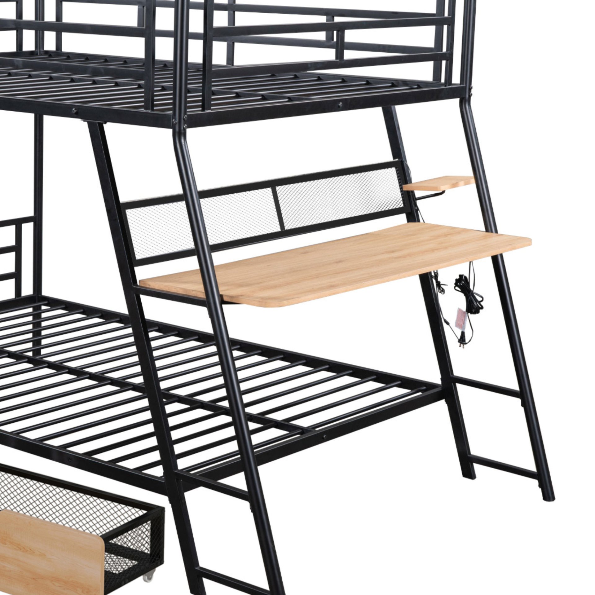 Full Size Bunk Bed With Built In Desk, Light, And 2 Drawers - Black - Image 10