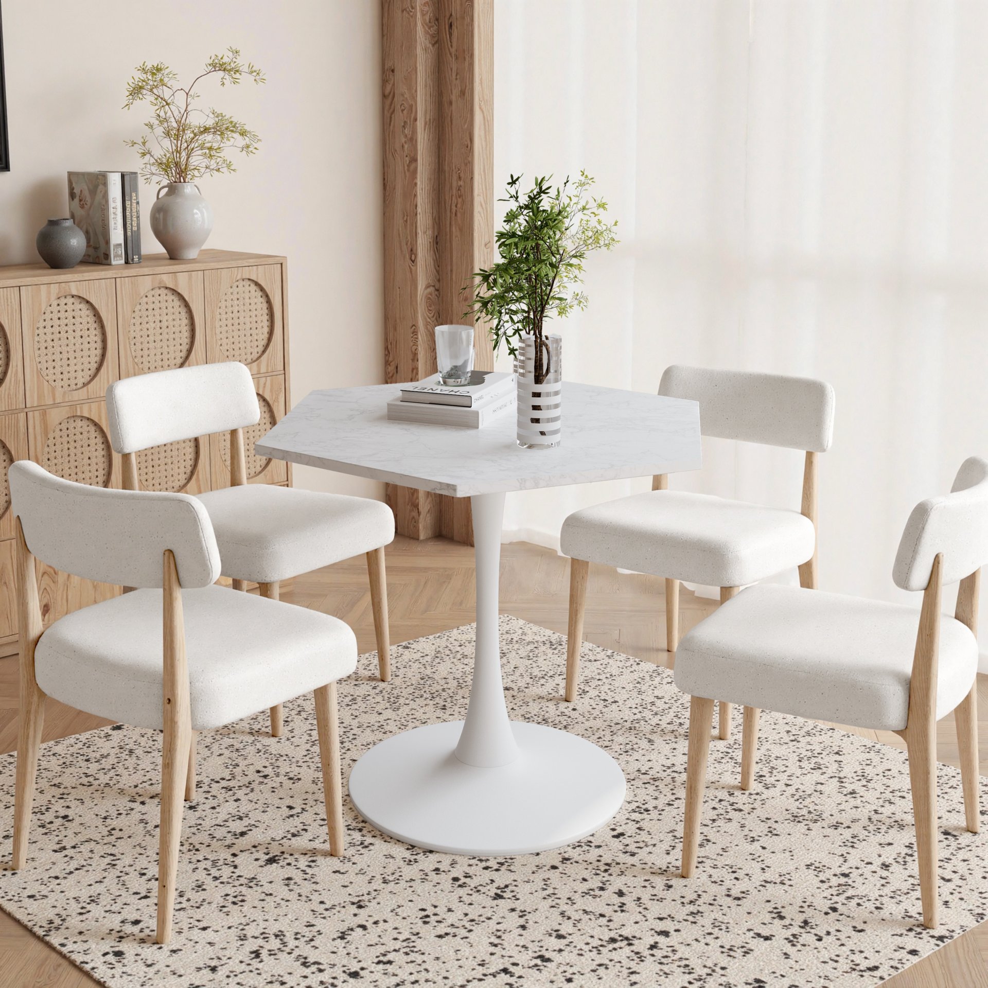 Hexagonal Coffee Table With Printed Marble Top And Base - White Marble - Image 2