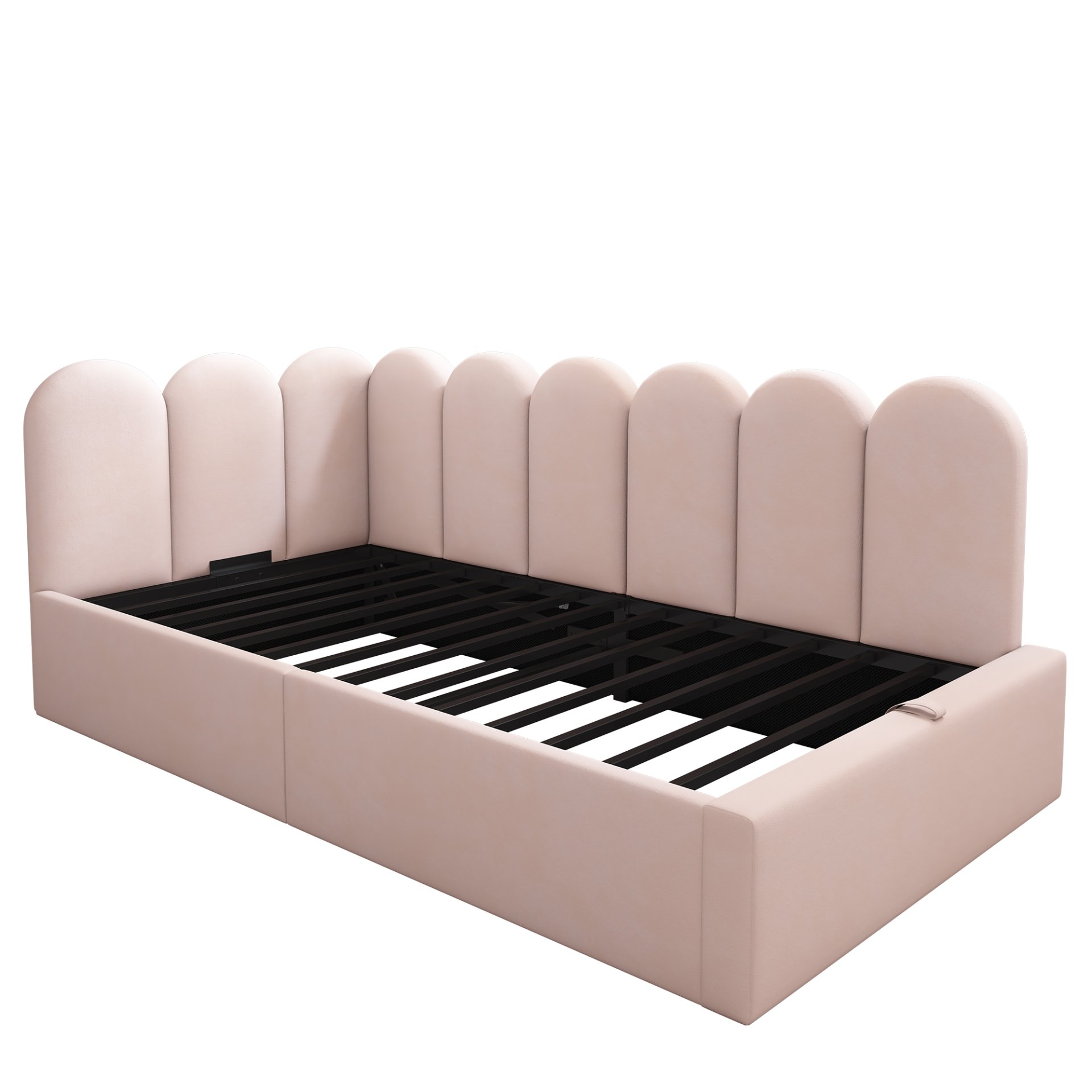 Twin Size Sofa Bed Frame With Slatted Base Daybed With Hydraulic Storage - Pink - Image 15
