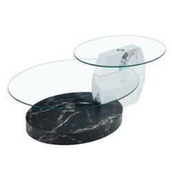 Contemporary Artistic Double Layer Coffee Table And Marble Collision Tempered Glass Top - Transparent / White / Black