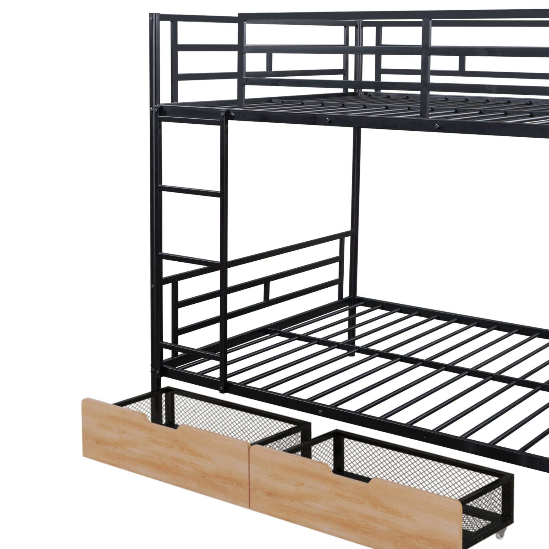 Full Size Bunk Bed With Built In Desk, Light, And 2 Drawers - Black - Image 11