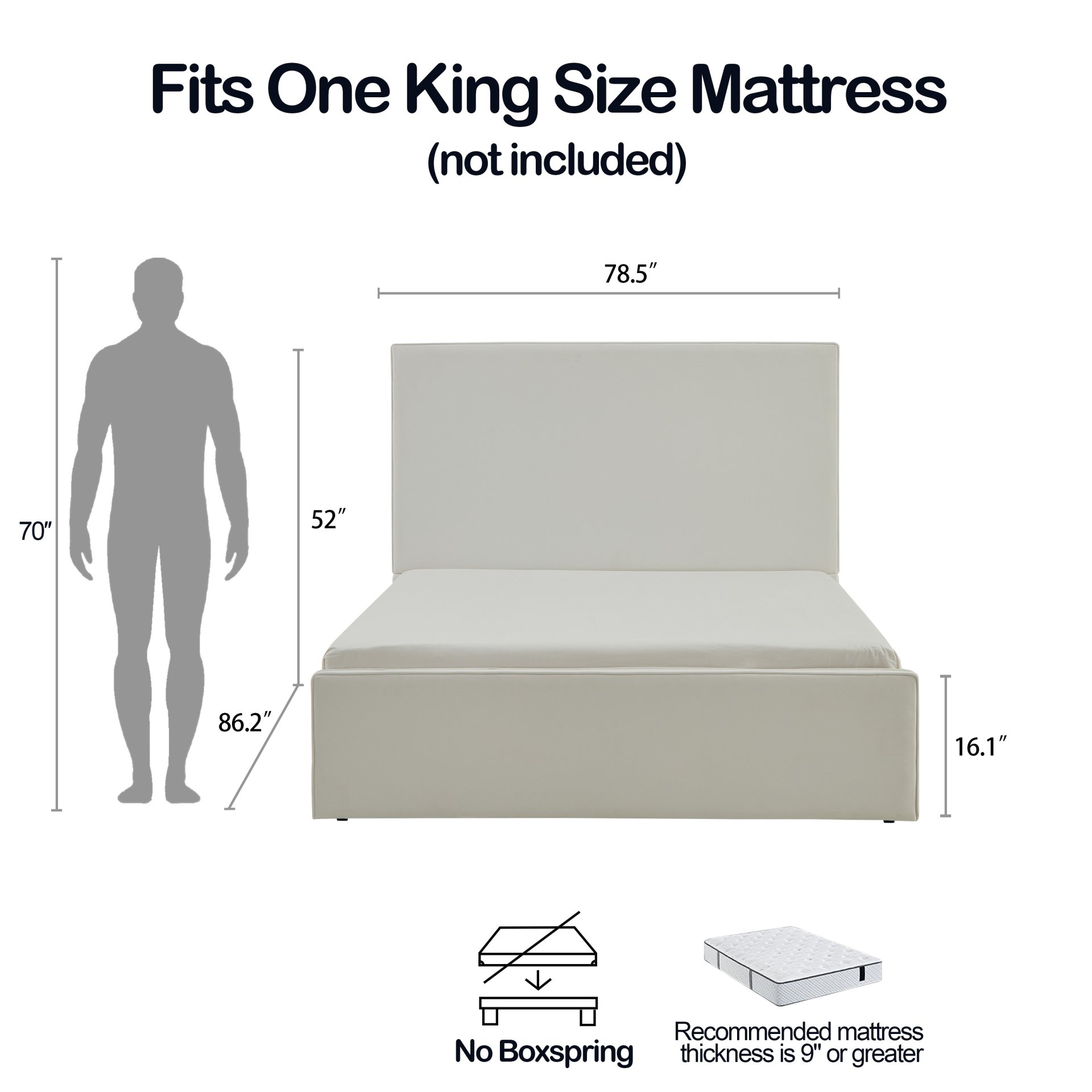 Lucas King Size Tall Headboard Bed - White - Image 3