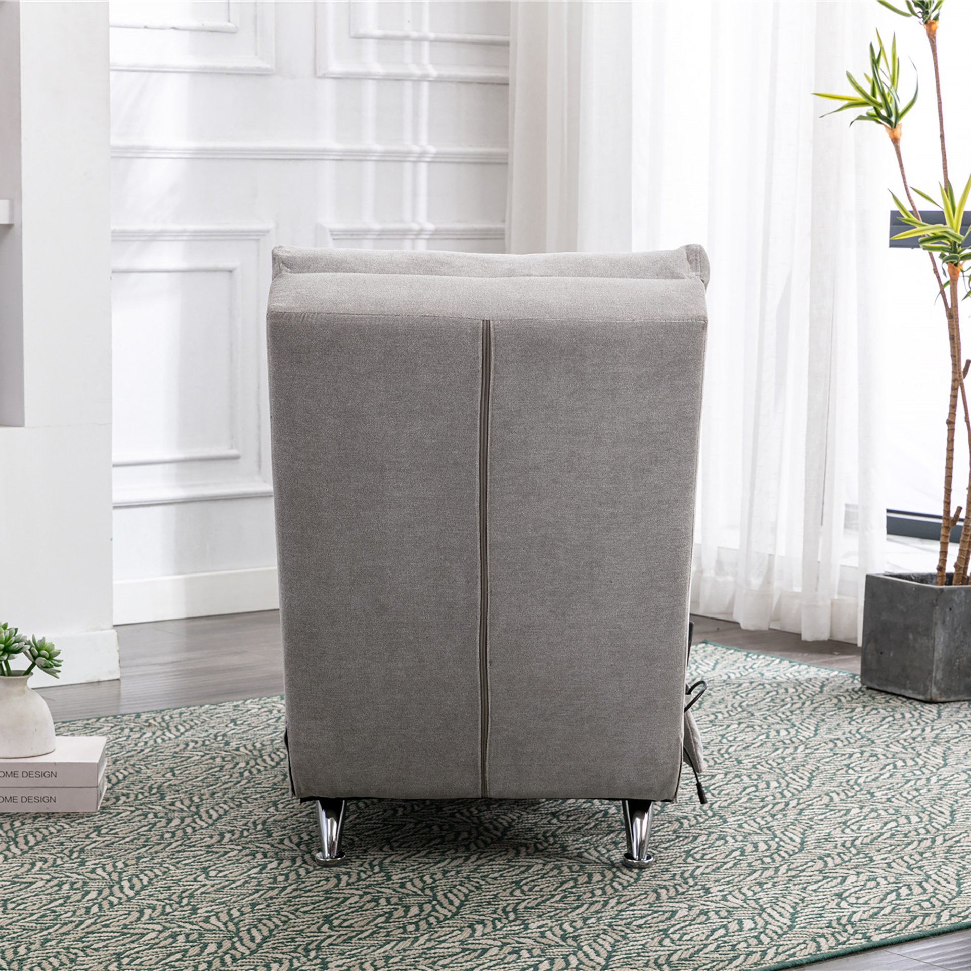 Linen Massage Chaise Lounge Indoor With Remote Control, Ergonomic Electric Massage Lounger With 5 Modes - Light Gray - Image 8