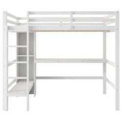 Full Size Loft Bed With Built In Desk And Multifunction Shelves - White
