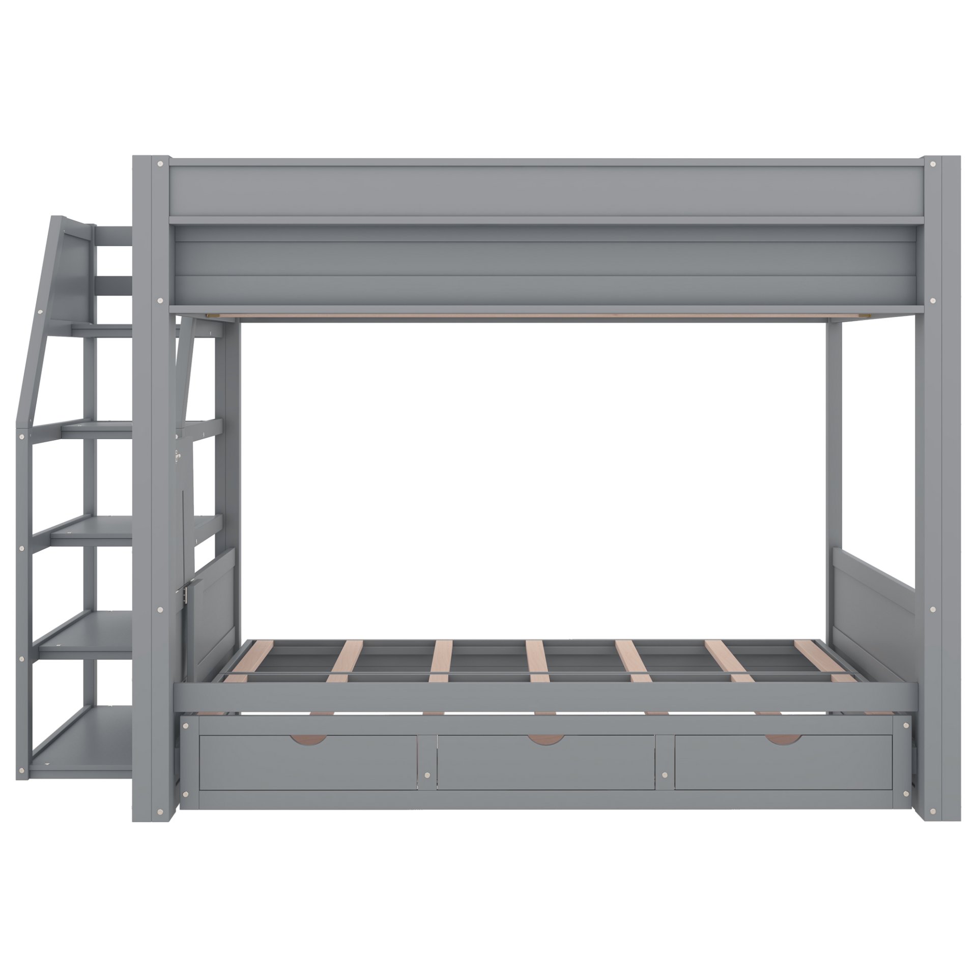 Wood Full Size Convertible Bunk Bed With Storage Staircase, Bedside Table, And 3 Drawers - Gray - Image 14