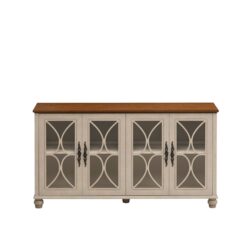 Elegant 4 Door Cabinet With Tempered Glass Doors - Beige