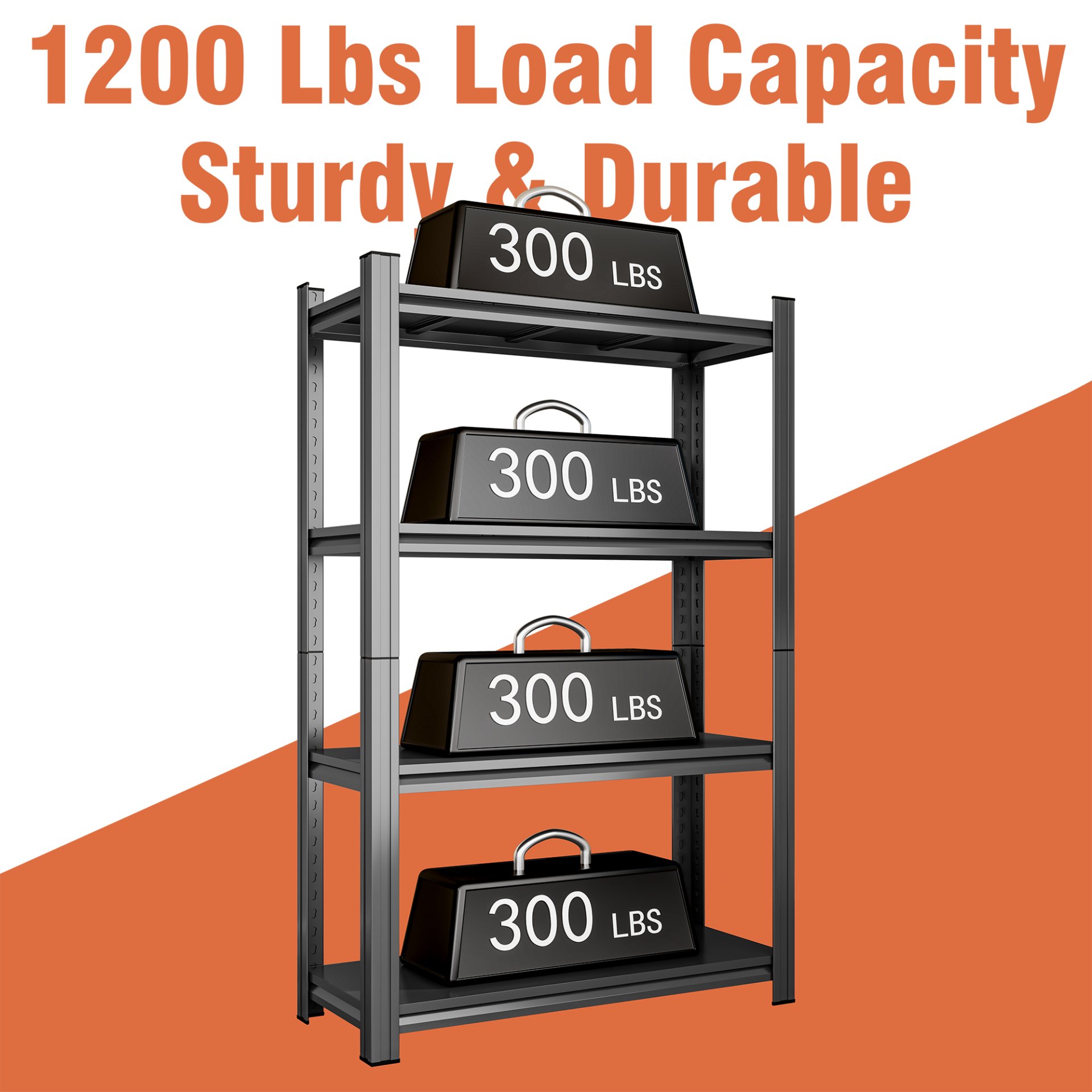 4 Tier Adjustable Storage Shelf, For Garage, Shed, Supermarket, Living Room, Multi Purpose Storage Shelf - Black - Image 7