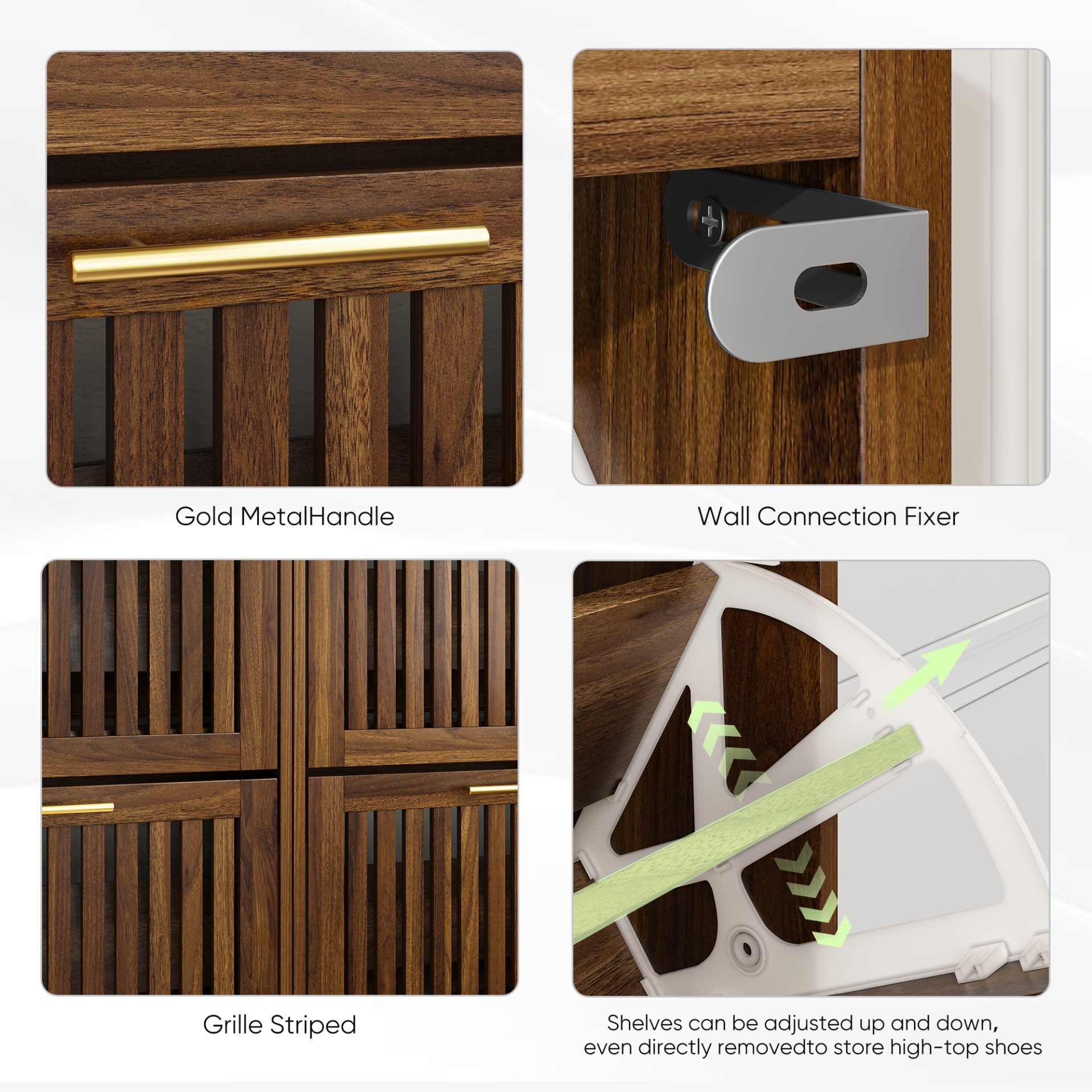 Medieval - Modern Shoe Cabinet With 2 Flip Drawers And Fence Design - Walnut - Image 6