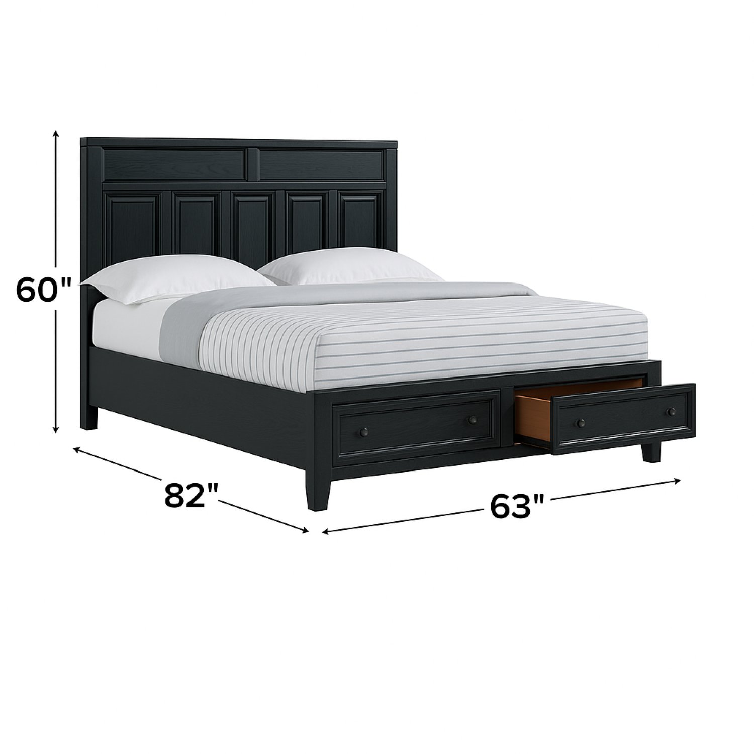 Queen Storage Bed With Panel Headboard And Spacious Footboard Drawers - Black - Image 3