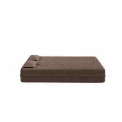 Modern Floor Sofa With 2 Pillows, Convertible Teddy Fabric Foam Filled Sleeper Sofa Bed, Full Size Folding Mattress For Living Room Guest Bed, Playroom, No Assembly Required - Brown