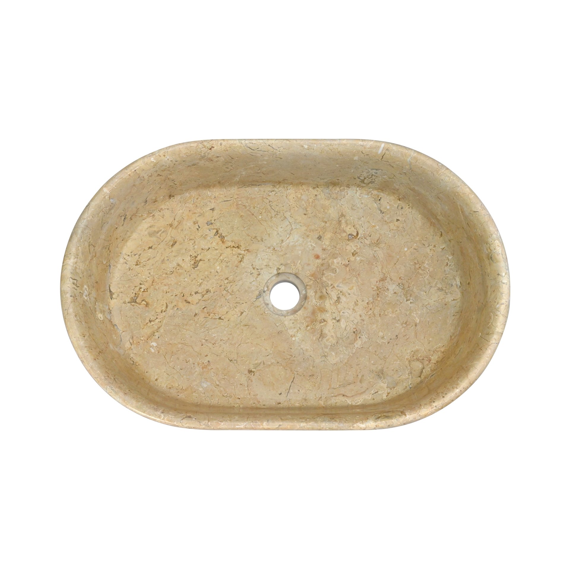 Vessel Sink, Semi Polished Surface, Genuine Real Marble, Oval Shape - Beige / Gold - Image 6