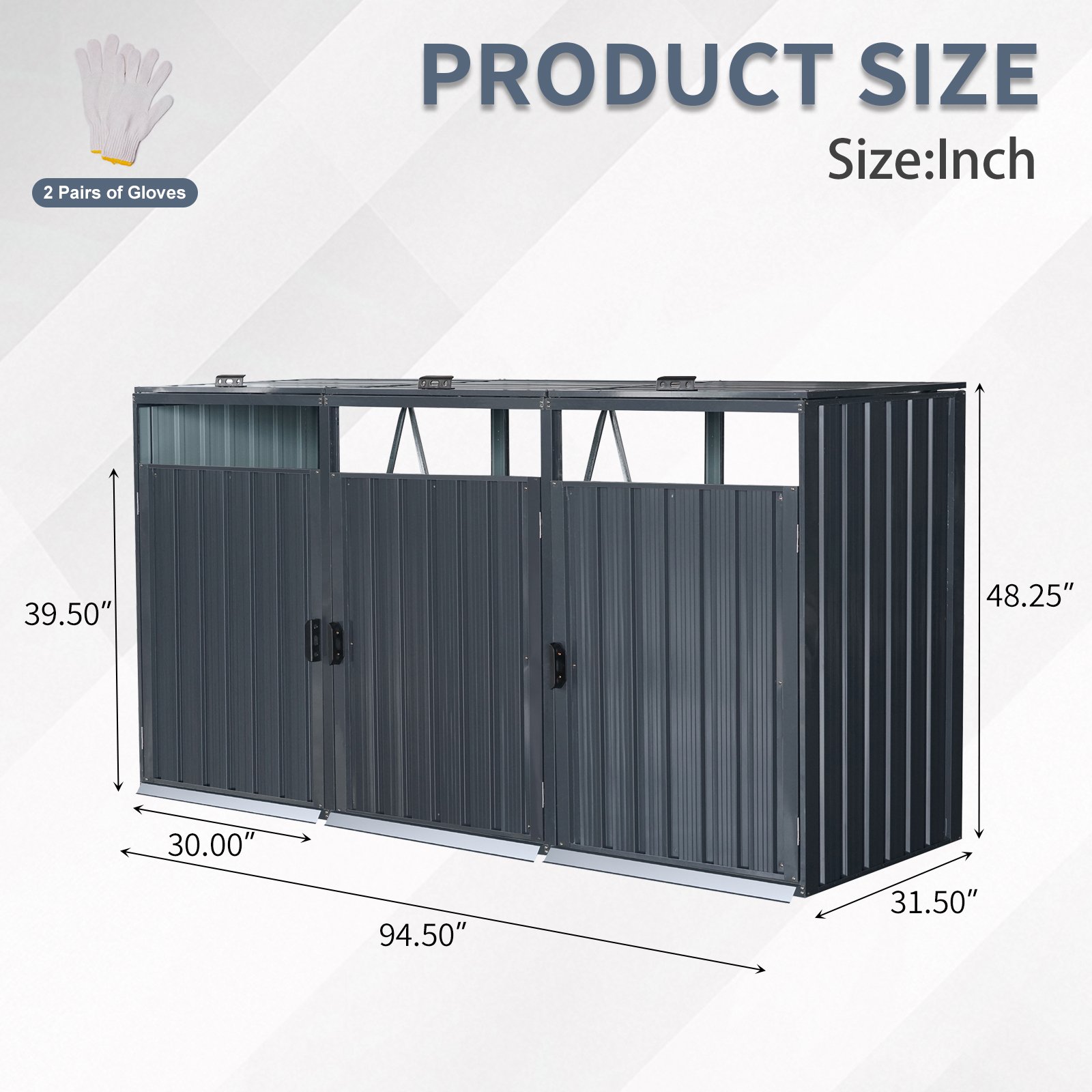 Garbage Bin Shed Stores 3 Trash Cans Metal Outdoor Bin Shed For Garbage Storage, Stainless Galvanized Steel, Bin Shed For Garden Yard Lawn W540S00009 - Charcoal - Image 13