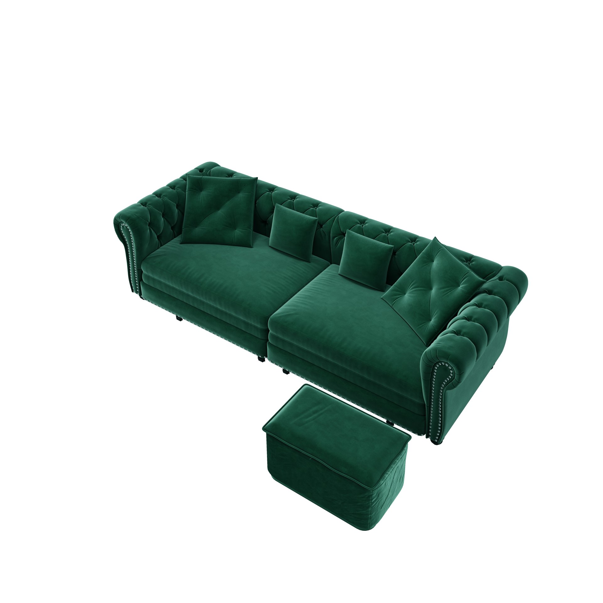3 In 1 Pull Out Sofa Bed, Convertible Sleeper Sofa Bed, 3 Seater Sofa With Movable Ottoman - Green - Image 15