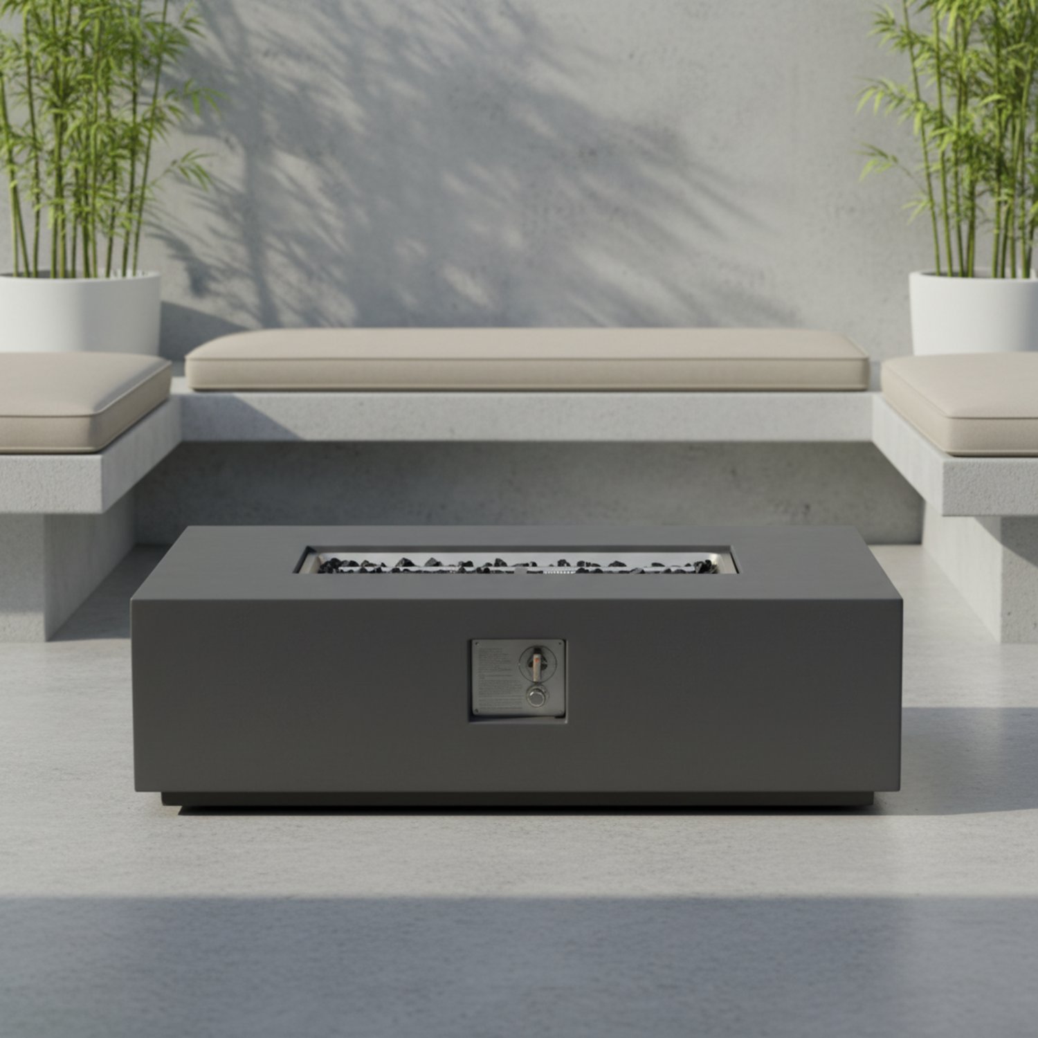 Volon - Rectangular Fire Pit Table, Propane Powered, 50,000 BTU - Light Gray - Image 18