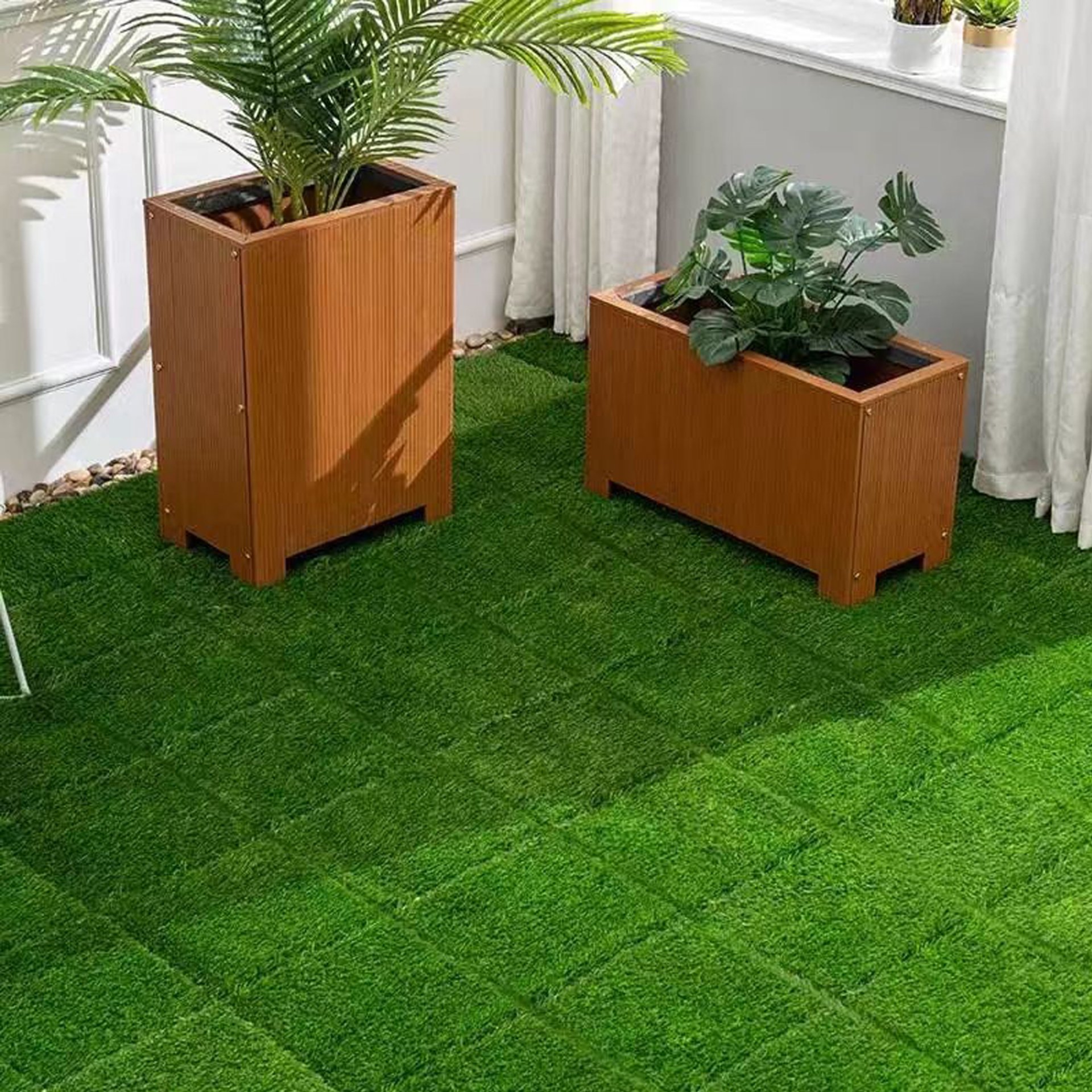 Artificial Lawn Interlocking Grass Tiles For Patio (Set of 36) - Green - Image 4