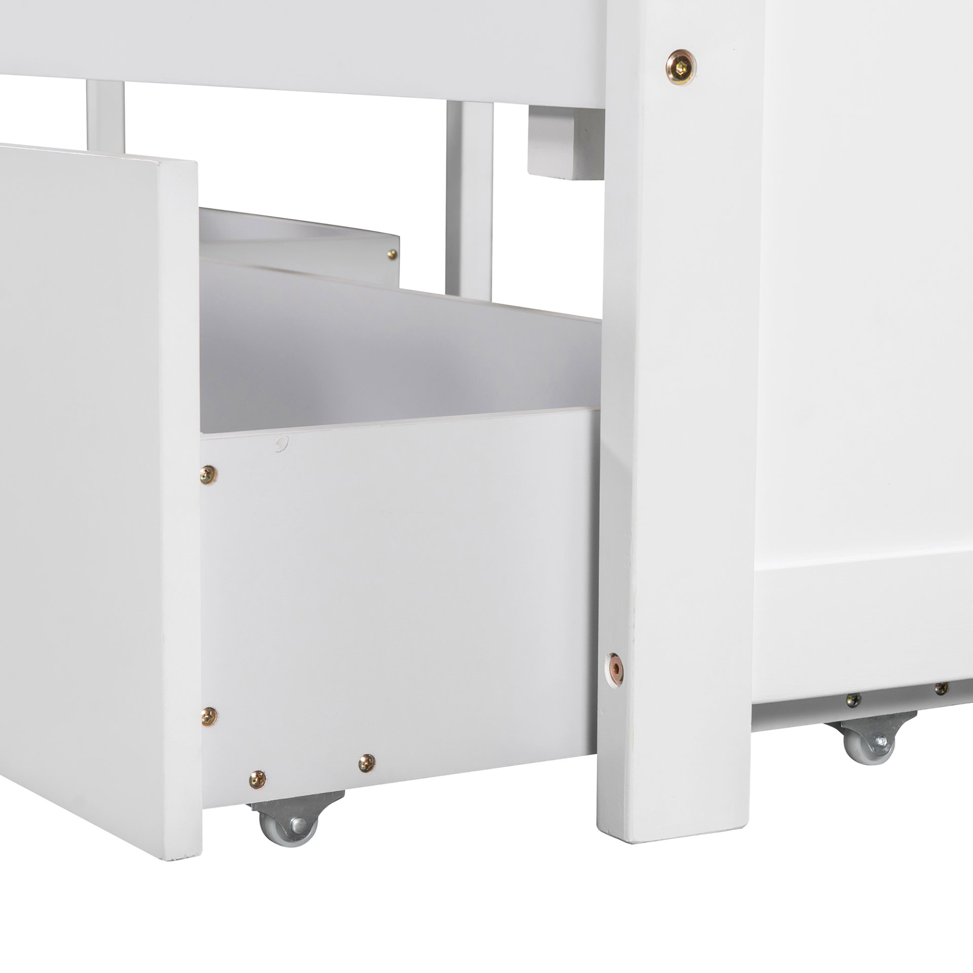 L-Shaped Platform Bed With Trundle And Drawers Linked With Built In Desk, Twin - White - Image 17