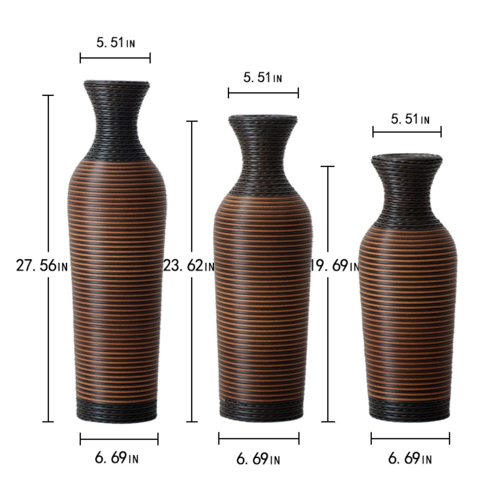 Desktop Vase, Classic And Neat Floor Vase, High Independent Flower Stand, Home Decoration Flower Stand (Set of 3) - Black / Brown - Image 3