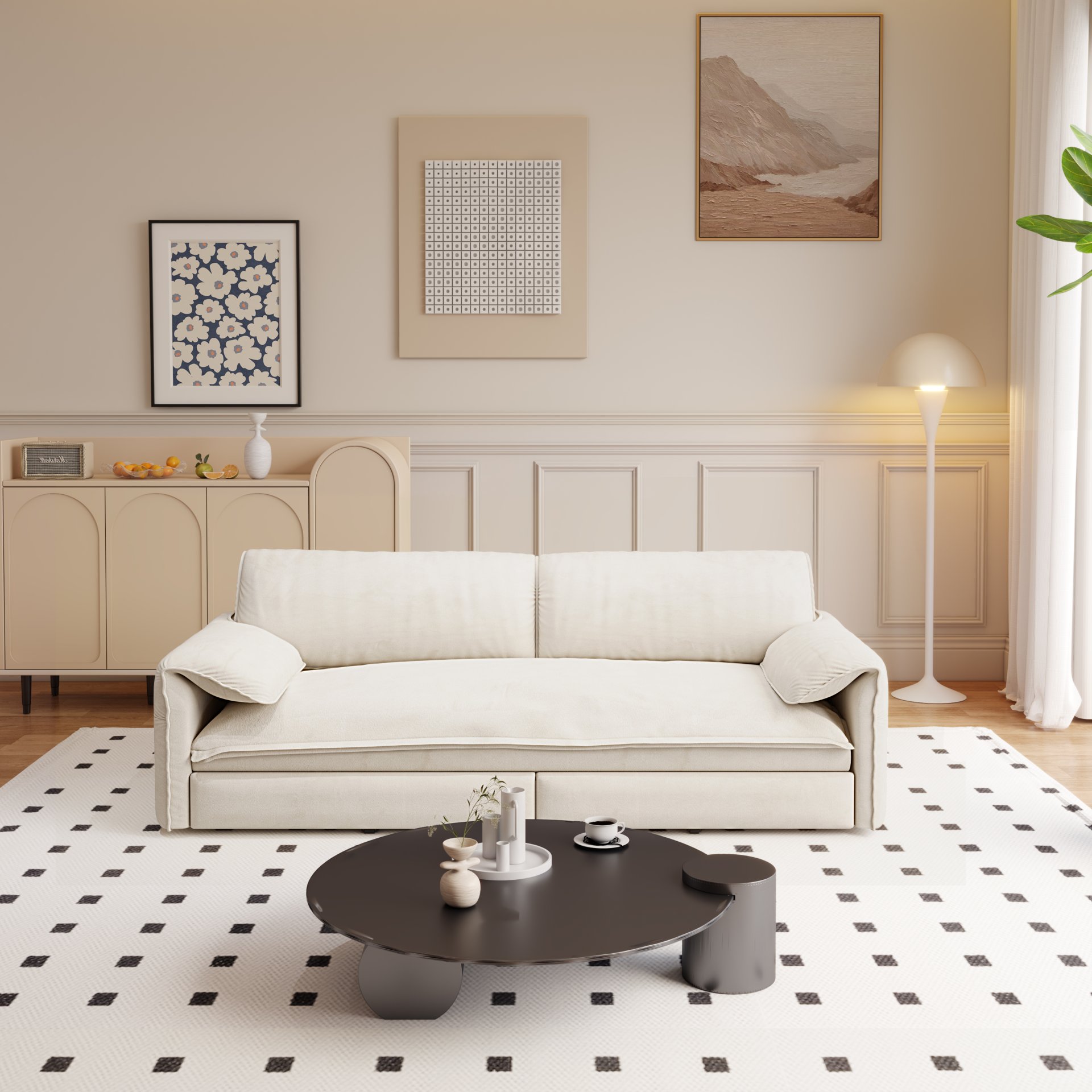 Queen Pull Out Sofa Bed, 3 In 1 Convertible Sleeper Sofa With Side Storage - Beige - Image 5