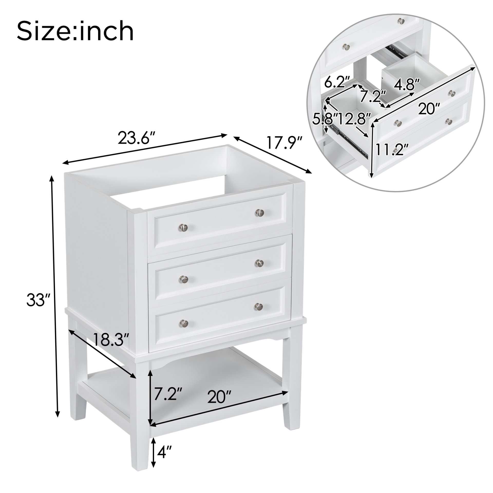 24" Bathroom Vanity Without Sink, Base Only, Storage Cabinet With Drawer And Open Shelf - White - Image 3
