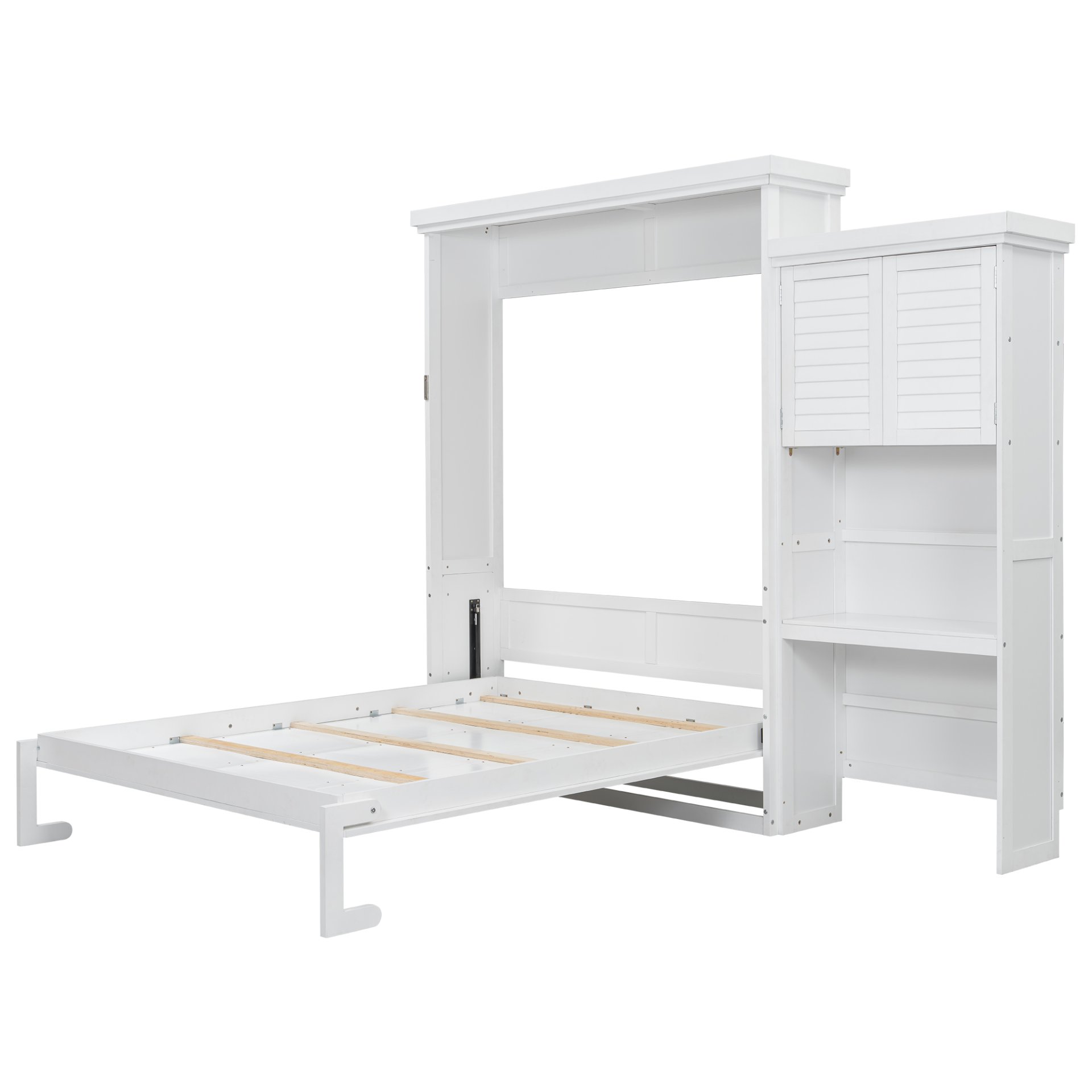 Queen Size Murphy Bed With Louvered Design And Multiple Storage Shelves - White - Image 14