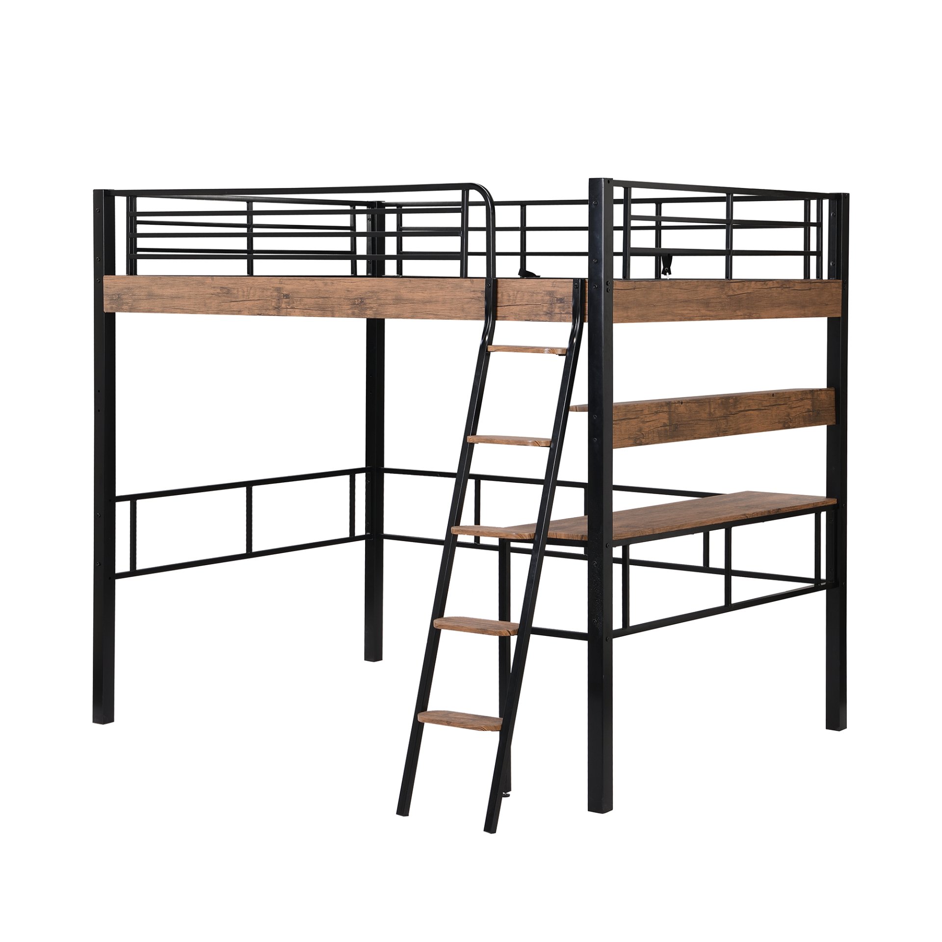Full Size Loft Bed With LED, Built In Desk, Storage Shelf And Ladder - Black - Image 7