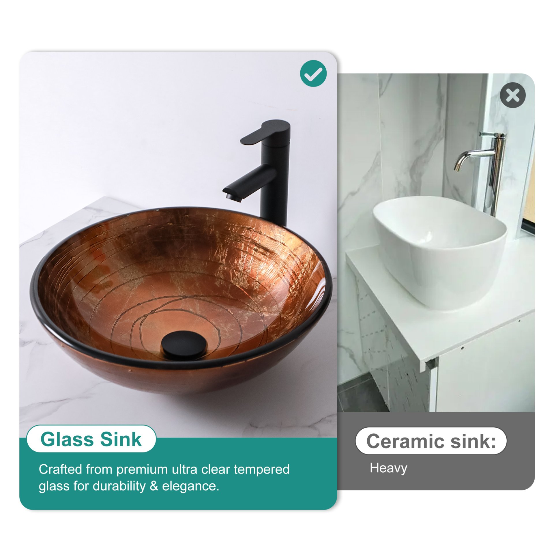 Vessel Bathroom Sink With Pop Up Drain, Round Bowl For Vanity Smooth - Brown - Image 2
