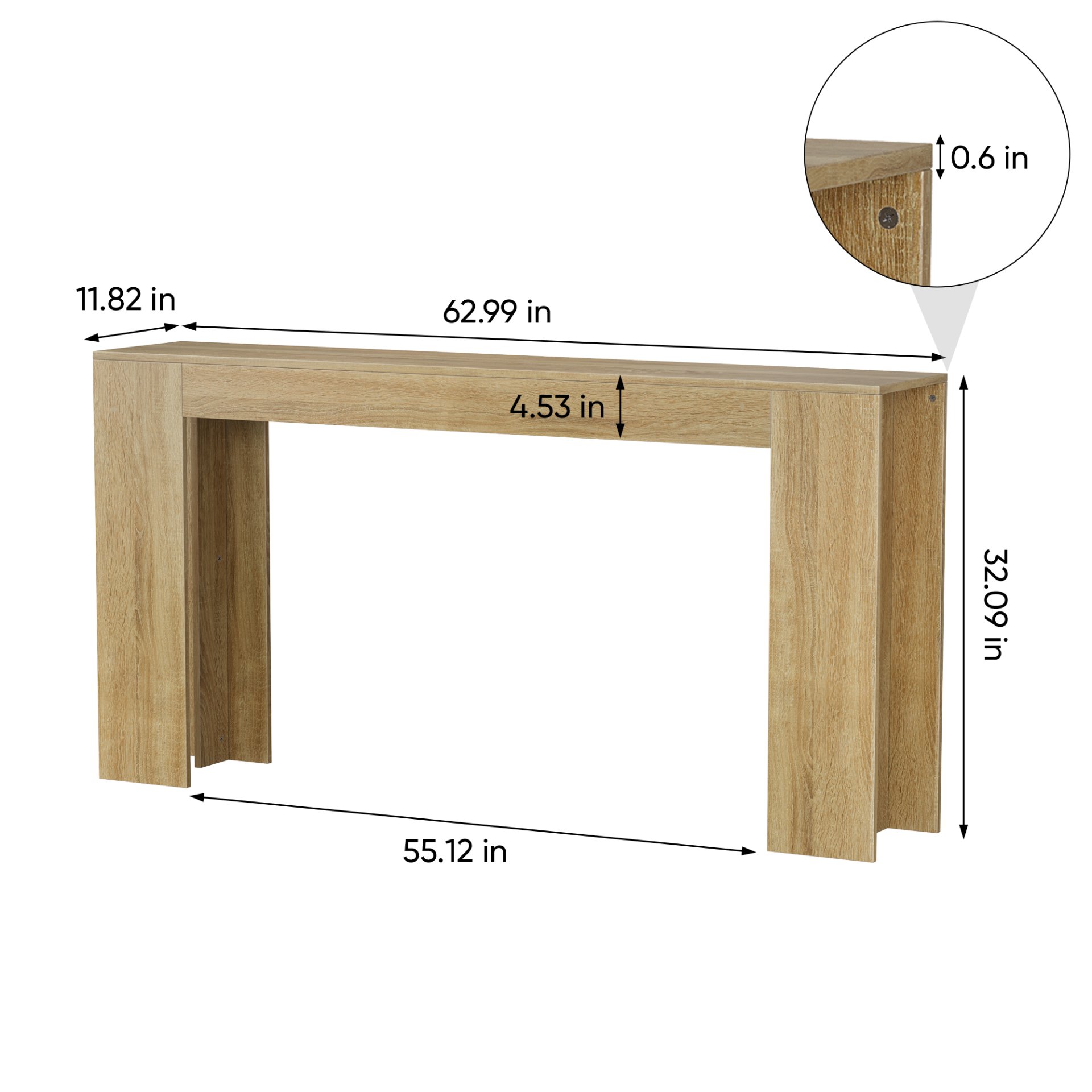 Extra Long Console Table For Narrow Hallways, Living Room - Oak - Image 3